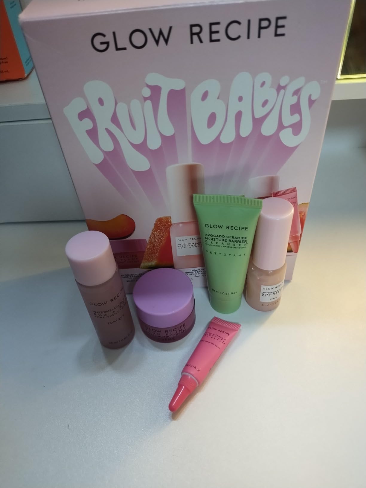 Glow Recipe Fruit Babies Skincare Kit - Gift Set with Ceramide Facial Cleanser + BHA Toner + Vitamin C Eye Cream + Hyaluronic Acid Cream + Niacinamide Dew Drops (5 Count) Customer Review Glow Recipe Fruit Babies Skincare Kit - Gift Set with Ceramide Facial Cleanser + BHA Toner + Vitamin C Eye Cream + Hyaluronic Acid Cream + Niacinamide Dew Drops (5 Count) - Customer Photo 1