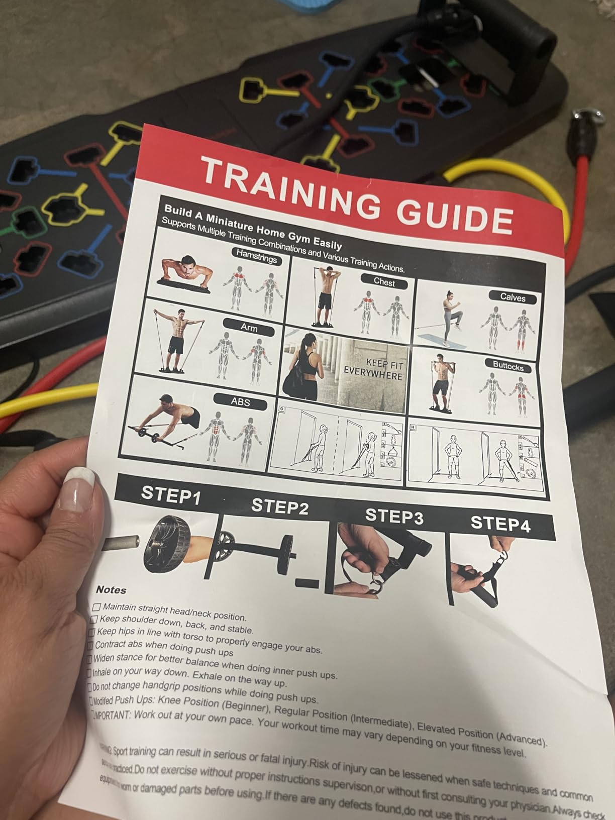 Push Up Board,Home Gym,Portable Exercise Equipment,Pilates Bar and 20 Fitness Accessories with Resistance Bands and Ab Roller Wheel,Full Body Workout at Home - Customer Photo 3