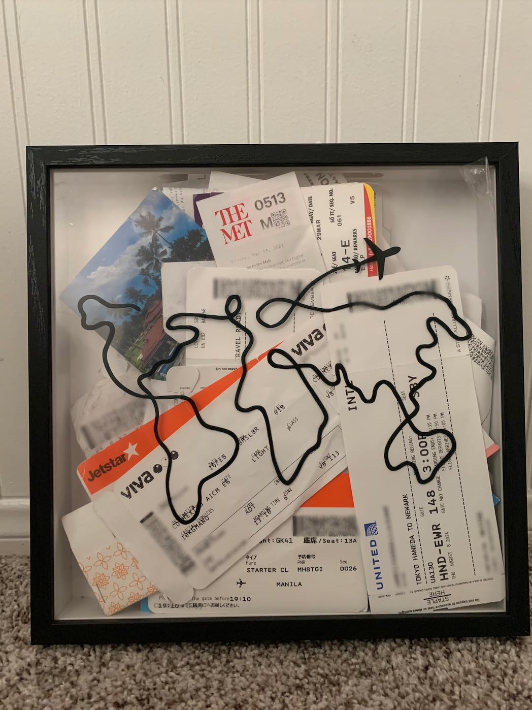 Travel Adventure Archive Shadow Box For Memories,8&12Inch Concert Travel Ticket Stub Memory Top Loading Shadow Keepsake Box With Slot On Top,life In a Shadow Box Travel Frame (White, 8x8) - Customer Photo 1