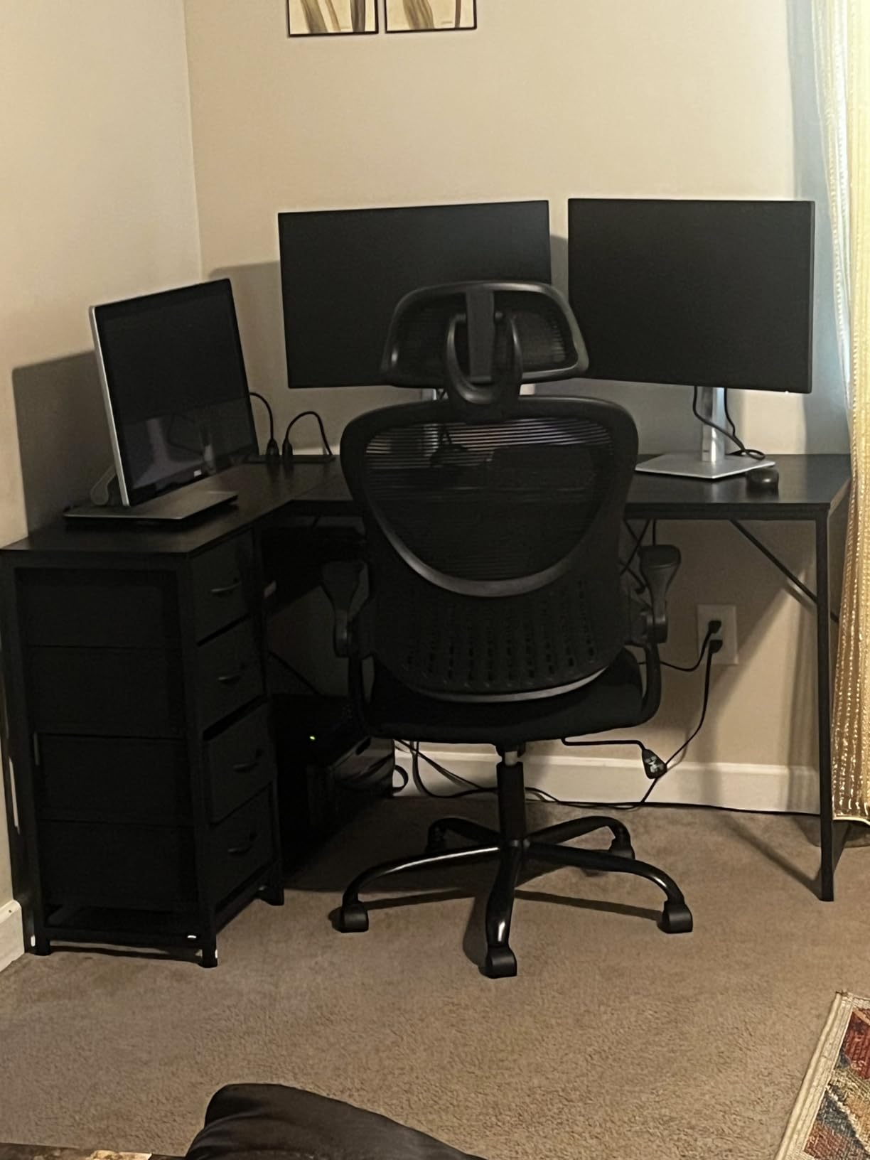 Sweetcrispy Office Computer Desk Chair, Ergonomic High-Back Mesh Rolling Work Chairs with Wheels and Adjustable Headrests, Comfortable Lumbar Support, Comfy Flip-up Arms for Home,Bedroom,Study, Black - Customer Photo 1