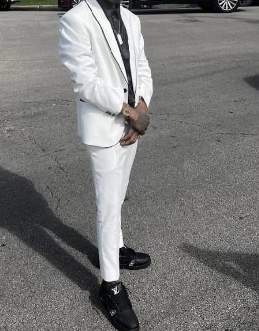 Mens 2 Pieces Tuxedo Shawl Lapel Slim Fit One Button Color Clashing Design Suit Wedding Blazer Jacket and Pants Set - Customer Photo 1