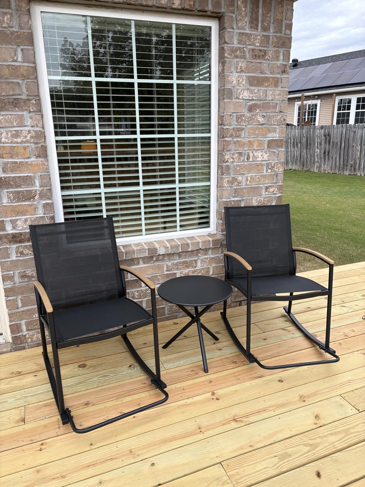 Shintenchi 3 Piece Outdoor Rocking Bistro Set, Textilene Fabric Small Patio Furniture Set, Front Porch Rocker Chairs Conversation Set with Table for Lawn, Garden, Balcony, Poolside (Black) - Customer Photo 1