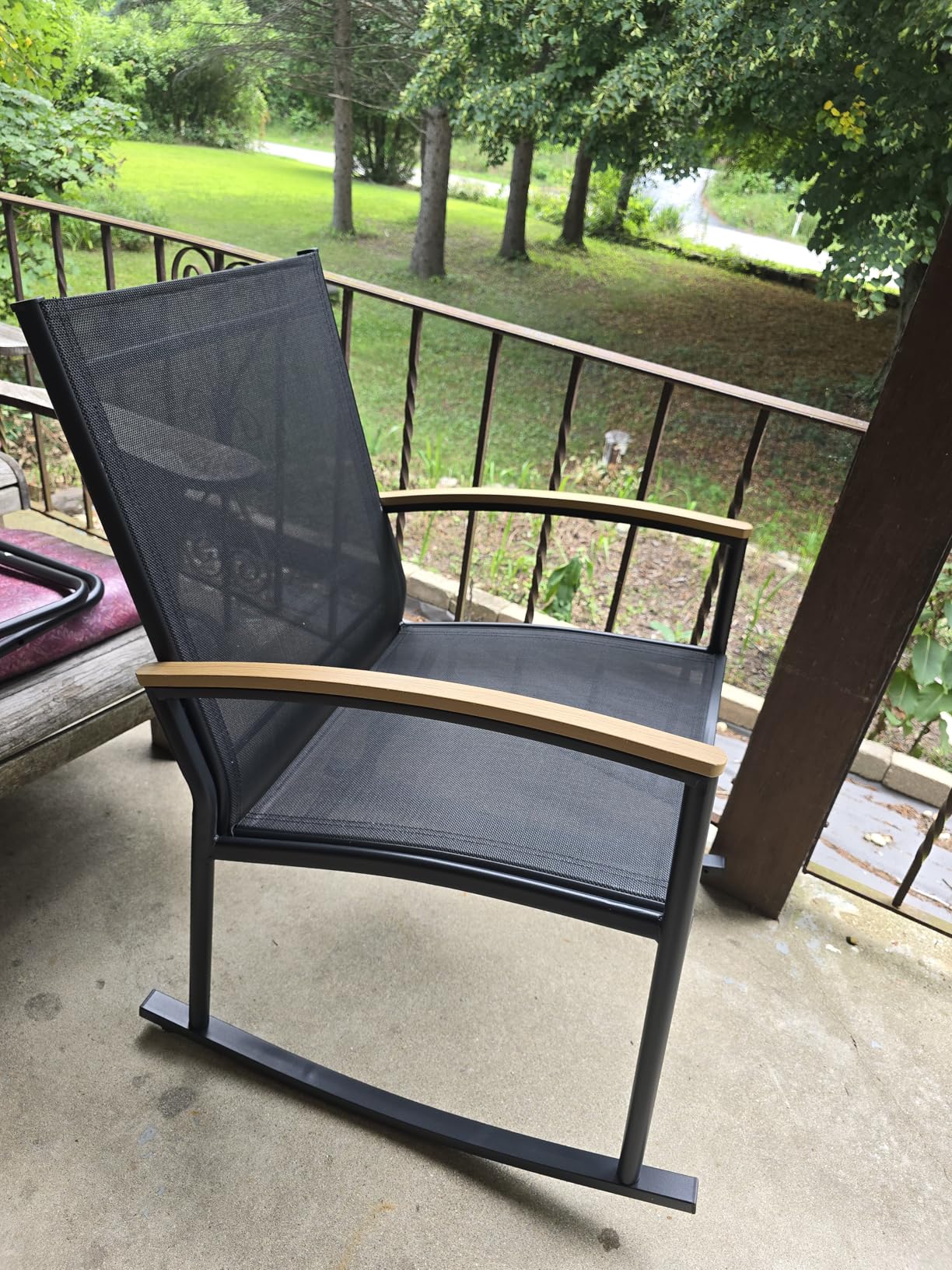 Shintenchi 3 Piece Outdoor Rocking Bistro Set, Textilene Fabric Small Patio Furniture Set, Front Porch Rocker Chairs Conversation Set with Table for Lawn, Garden, Balcony, Poolside (Black) - Customer Photo 2