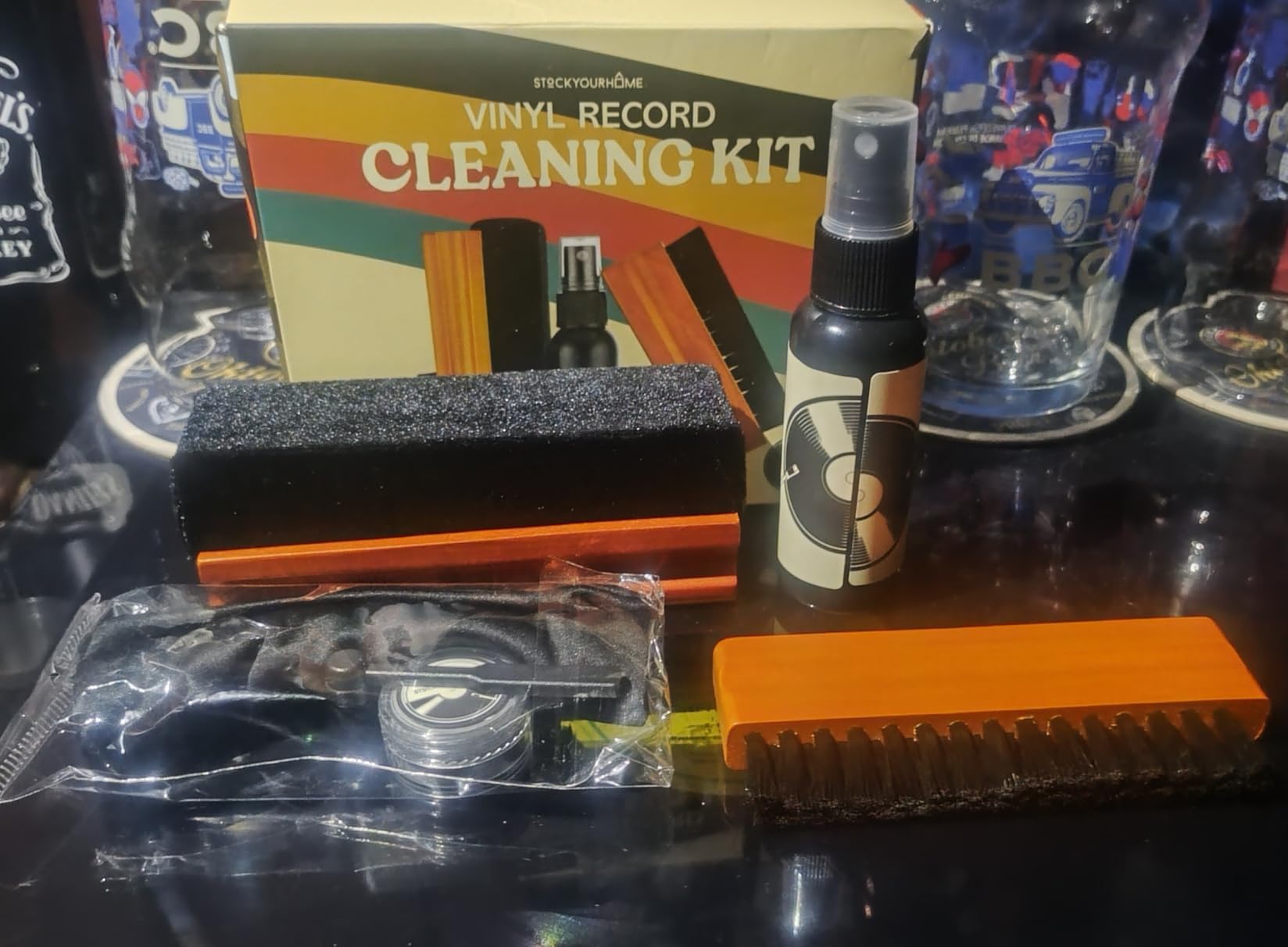 Stock Your Home Vinyl Record Cleaning Kit – 6-Piece Set with Vinyl Cleaner Spray, Anti-Static Velvet Brush, Needle Cleaning Gel & Brush, Drawstring Duster Bag - Customer Photo 1