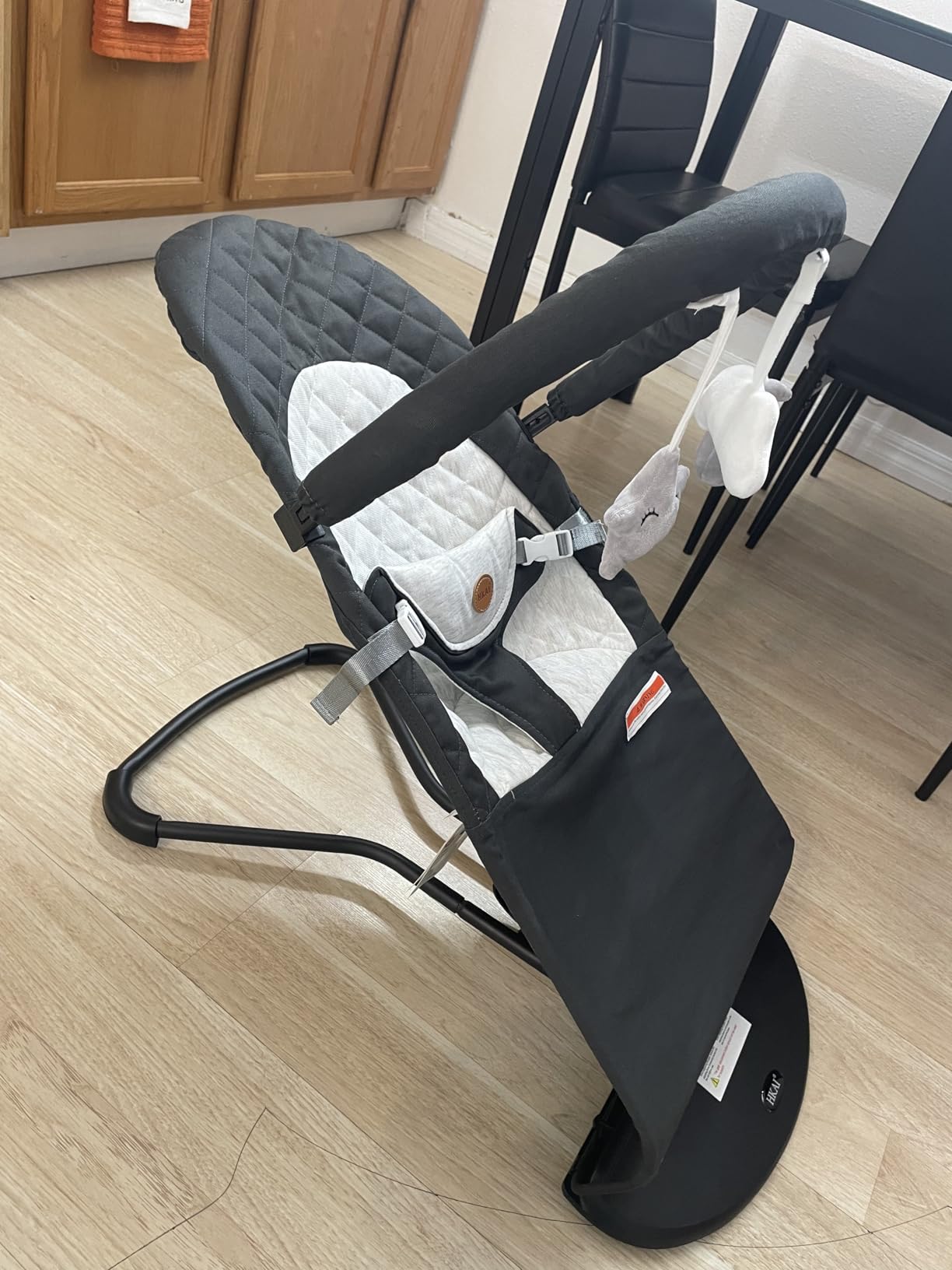 HKAI Baby Bouncer, Portable Baby Bouncer Seat for Babies 0-18 Months, 100% Cotton Fabrics, 3 Modes of use with Rocker and Stationary Options, Infant Rocker Chair with Hanging Toys-Organic Oat - Customer Photo 2