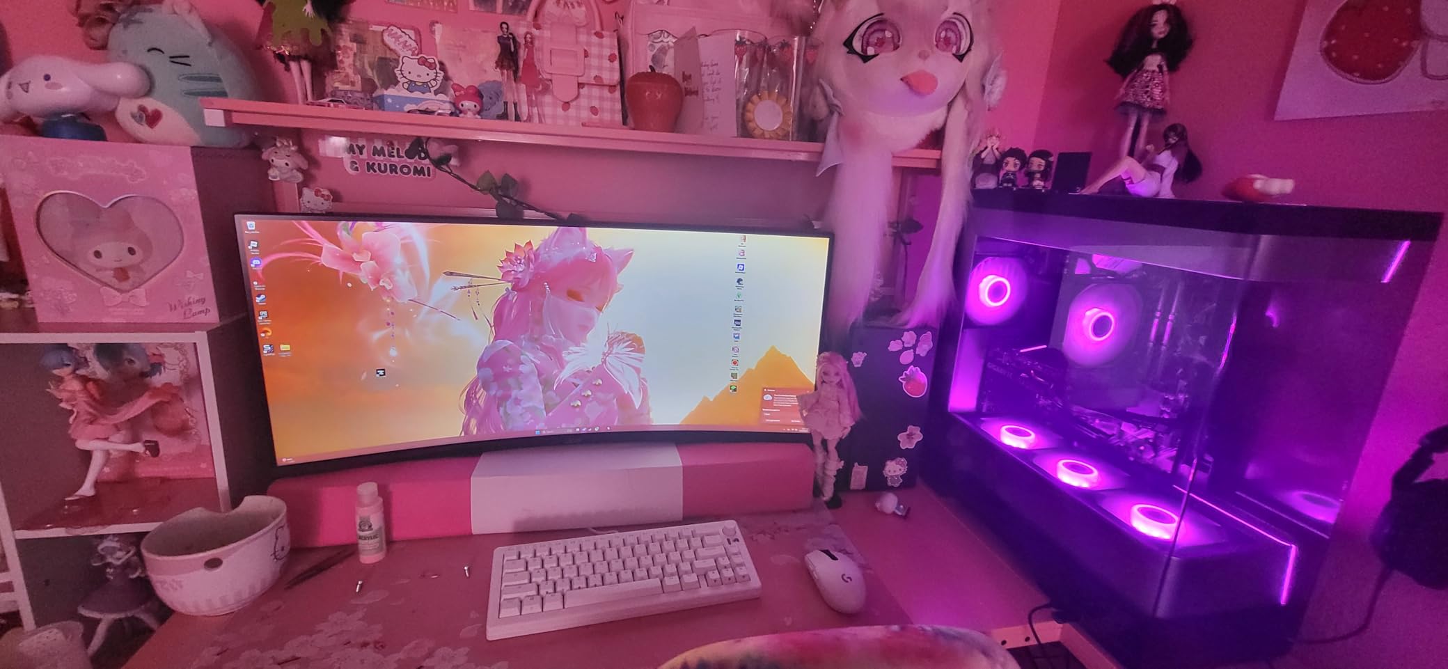 Bestier 42 L Gaming Desk,Computer Desk with Power Outlets, LED Lights, Reversible Corner Desk with 4-Tier Shelves,Cup Holder & Hook Carbon Fiber Black - Customer Photo 1