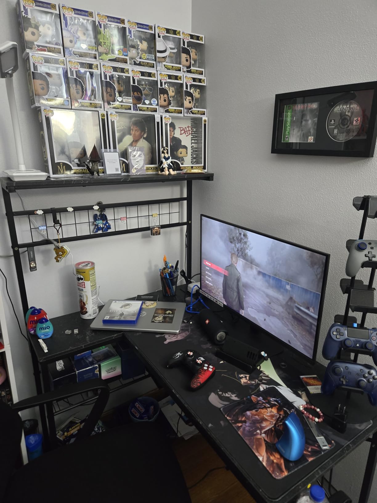 Bestier 42 L Gaming Desk,Computer Desk with Power Outlets, LED Lights, Reversible Corner Desk with 4-Tier Shelves,Cup Holder & Hook Carbon Fiber Black - Customer Photo 3