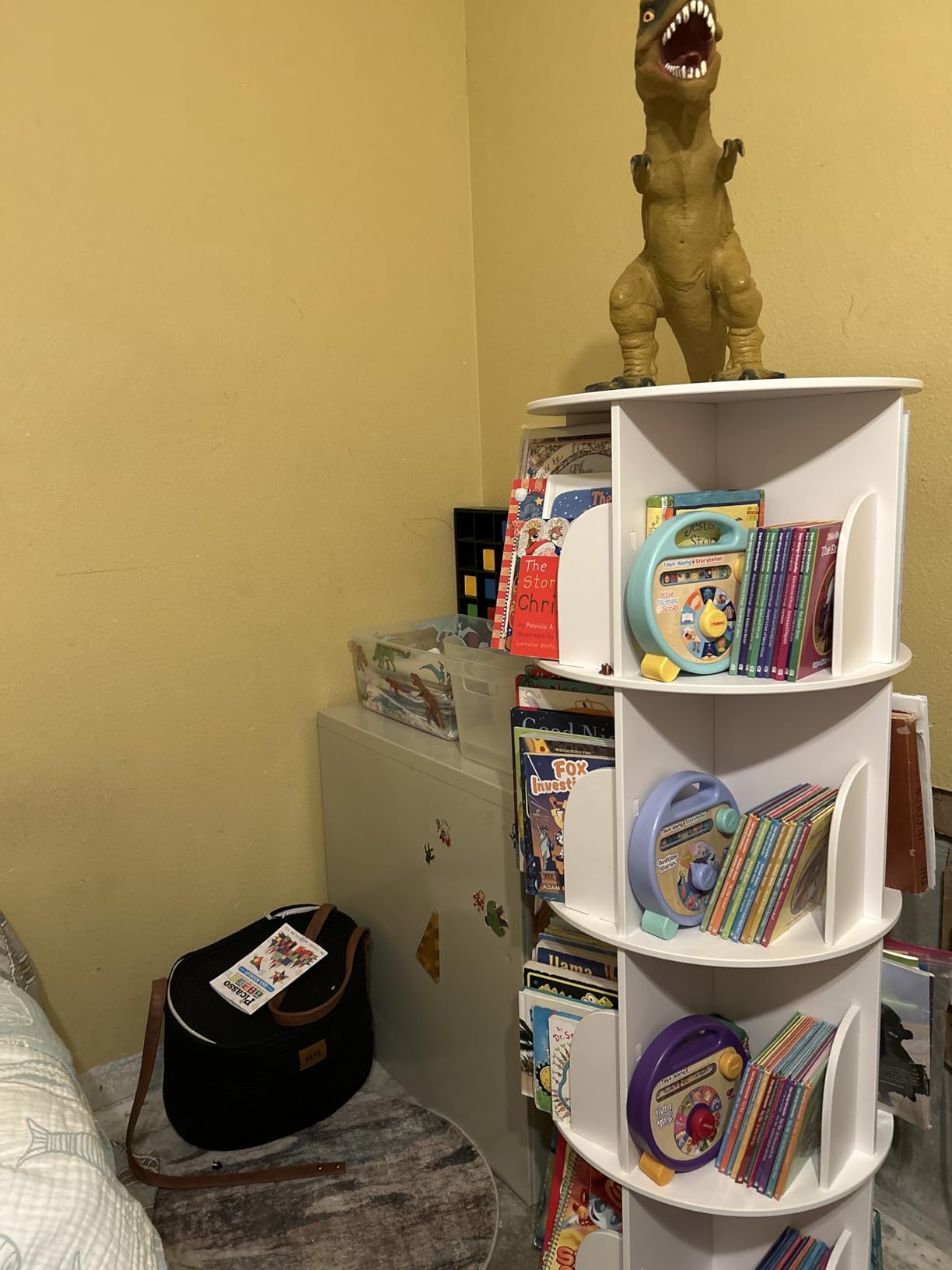 SpaceAid 4 Tier Rotating Bookshelf Tower, Spinning Bookcase Lazy Susan, Revolving 360 Book Shelf Storage Round Carousel, Vertical Rotate Turning Spiral Corner Organizer, White - Customer Photo 2