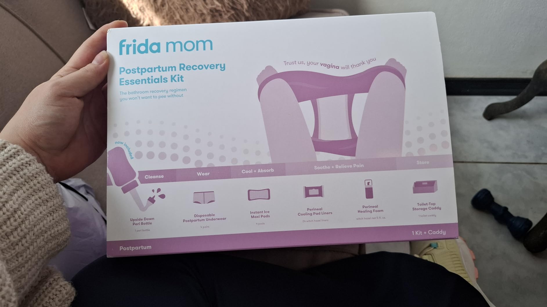 Frida Mom 11pc Postpartum Essentials Kit Gift Set, Hospital Bag Must Haves for New Mom, Includes 4 Disposable Postpartum Underwear, 4 Ice Maxi Pads, Perineal Healing Foam & 24 Pad Liners & Peri Bottle - Customer Photo 3