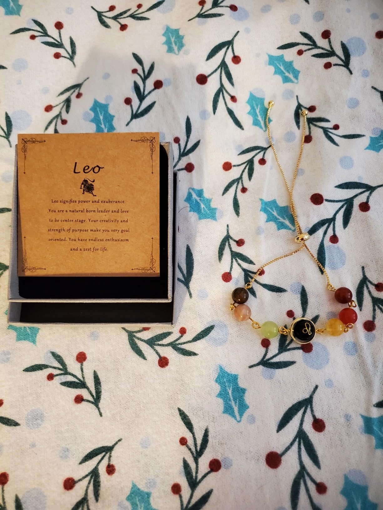 Raicegs Zodiac Bracelets for Women 18K Gold Plated Natural Stone Zodiac Sign Bracelets Gemstone Beads Healing Crystal Bracelets Constellation Horoscope Jewelry Gifts - Customer Photo 2