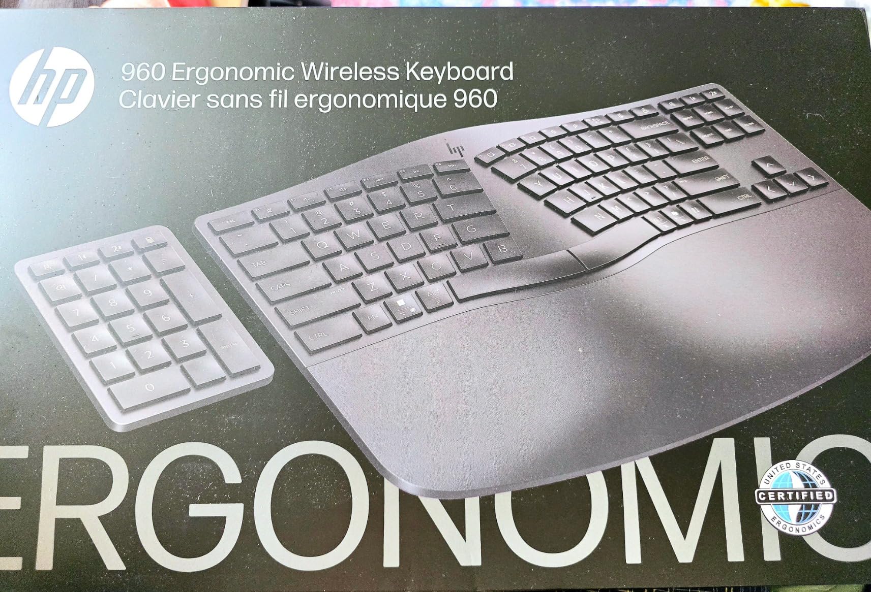 HP 960 Ergonomic Wireless Keyboard - Connect 3 Devices with Bluetooth & Unifying Dongle Connectivity - 20 Programmable Keys, Detached Numeric Keypad - Extra-Large Foam Wrist Rest, Long Battery Life Customer Review HP 960 Ergonomic Wireless Keyboard - Connect 3 Devices with Bluetooth & Unifying Dongle Connectivity - 20 Programmable Keys, Detached Numeric Keypad - Extra-Large Foam Wrist Rest, Long Battery Life - Customer Photo 1