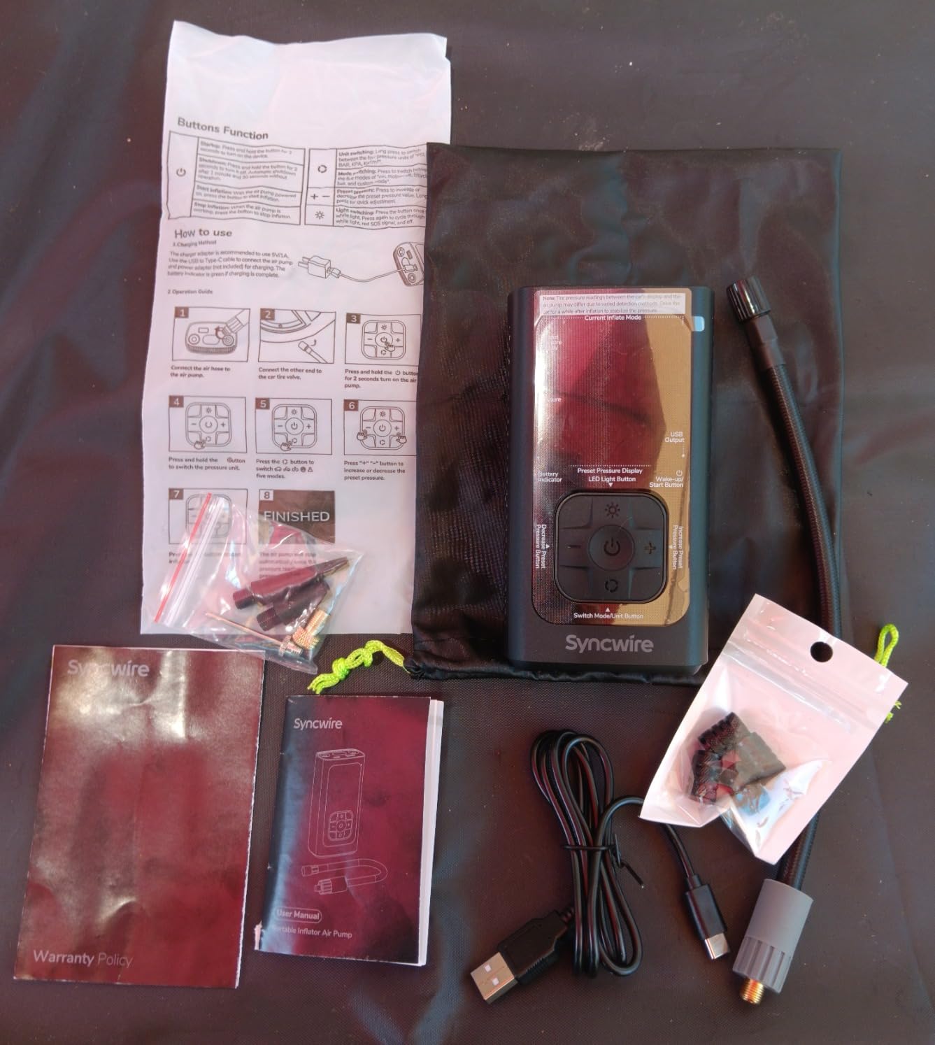 Syncwire Tire Inflator Portable Air Compressor - 150PSI 2X Faster Inflation Smart Air Pump for Car Tires [Extra-Large LCD] with Digital Pressure Gauge, Auto Shut-Off for Car, Motorcycle, Bike & Balls - Customer Photo 1