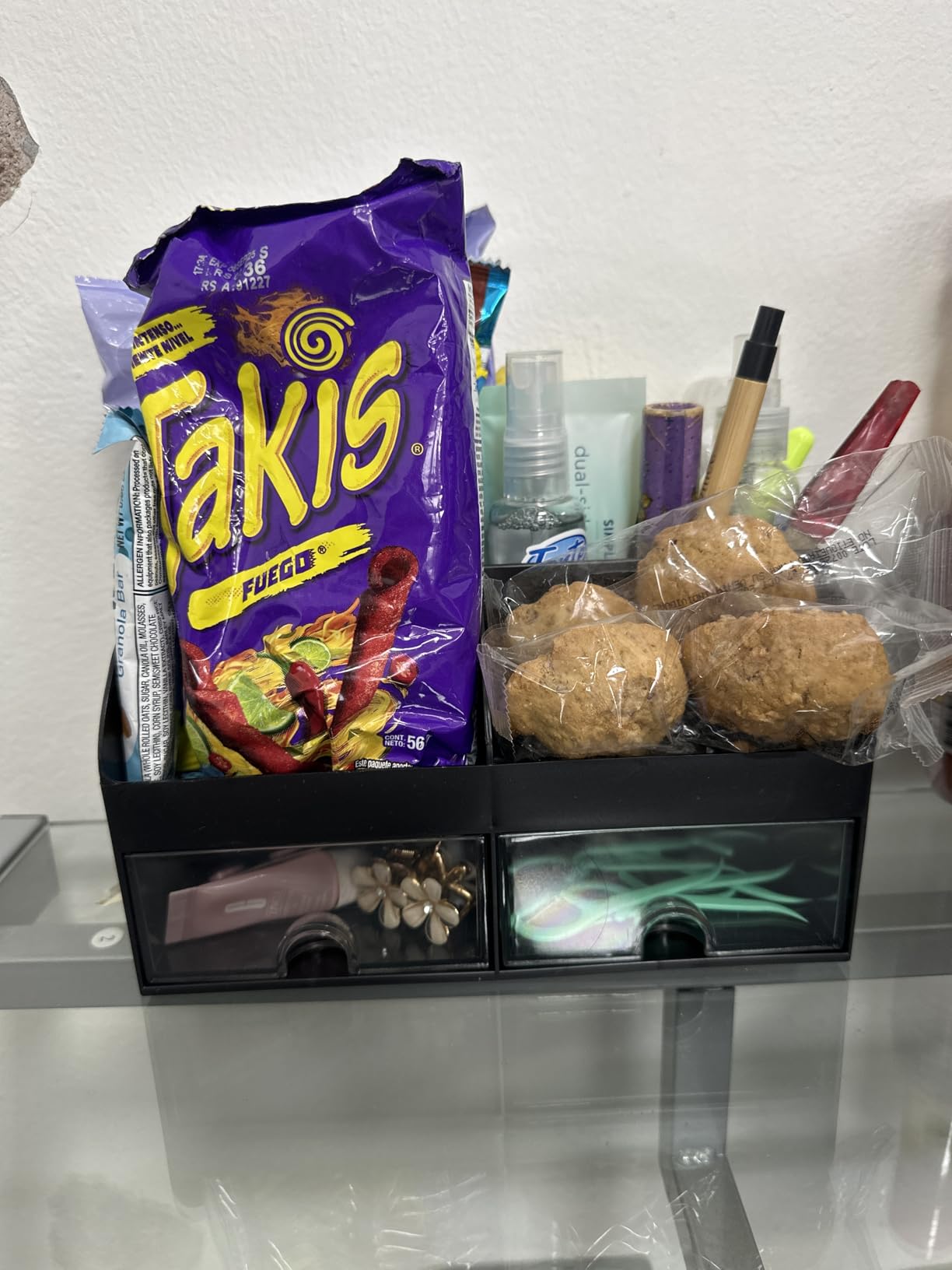 Desk Organizer with 6 Compartments and 2 Drawers, Plastic Makeup Organizer, Pen Holder for Desktop Storage, Desk Organization for School, Home, Office Supplies (Black) - Customer Photo 4