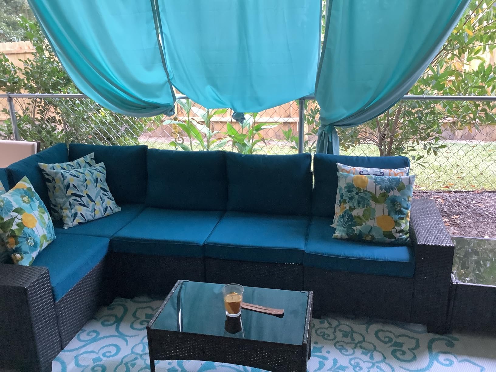 6 Pieces Patio Furniture Set All-Weather Outdoor Wicker Sectional Conversation Sofa Rattan Patio Seating Sofa with Cushion and Glass Table for Porch Poolside,Beige - Customer Photo 2