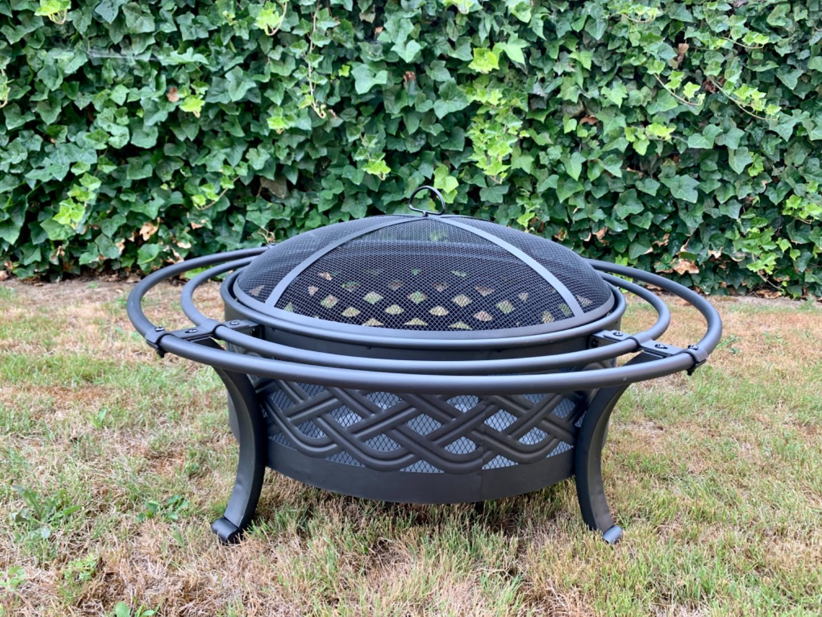 36 Inch Fire Pit with 2 Loops,Crossweave Wood Burning Fire Pits for Outside,with Spark Screen,Fire Poker,Round Outdoor Firepit for Patio,Yard,Garden,Camping,Bonfire(36''Black) - Customer Photo 5