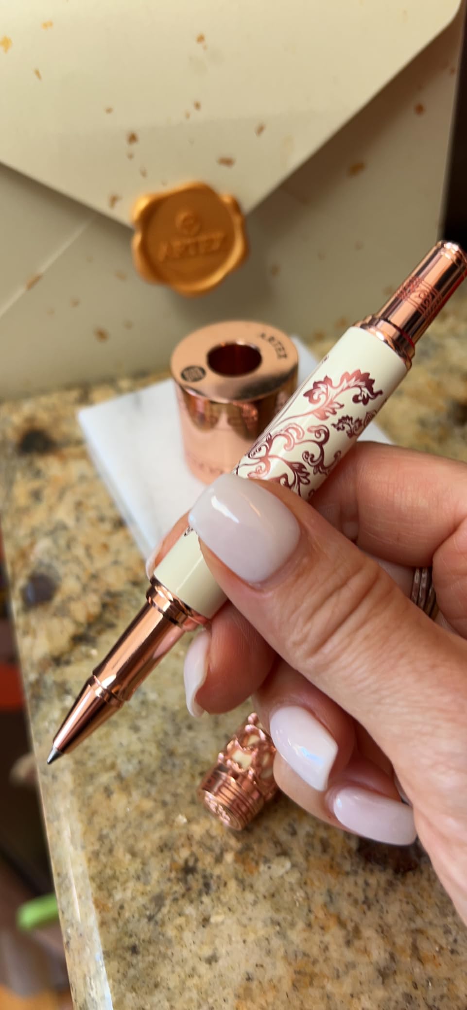 ARTEX Executive Rollerball Pen Sets With Stand-Museum Collections-Crafting Timeless Beauty-Luxury Pen Gift & Office Desk Decor, German SCHMIDT refill, Solid Metal & Marble Texture - Customer Photo 3