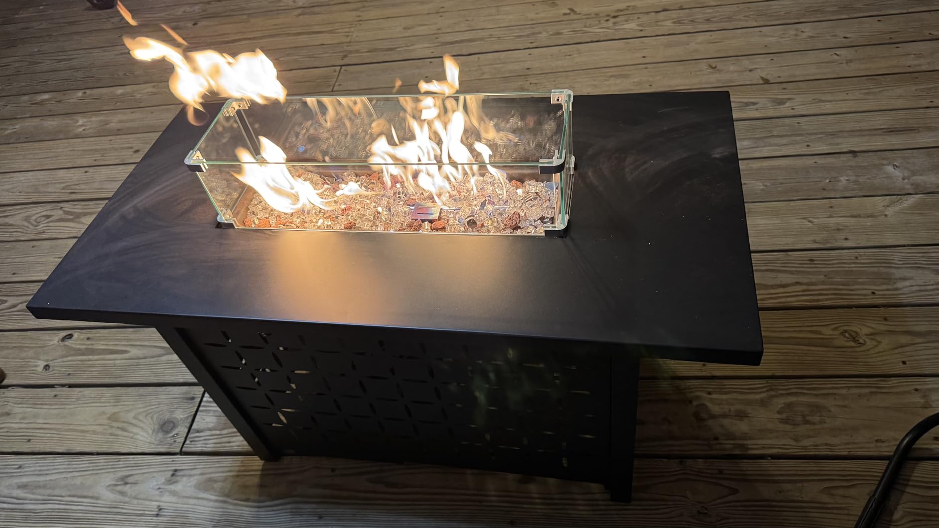 Vongrasig 43 inch Gas Fire Pit Table, 50,000 BTU Outdoor Rectangular Propane Firepit Table with Lid, Lava Rock, 2 in 1 Firepit Table for Outside, Patio, Deck, Garden, Backyard - Customer Photo 3