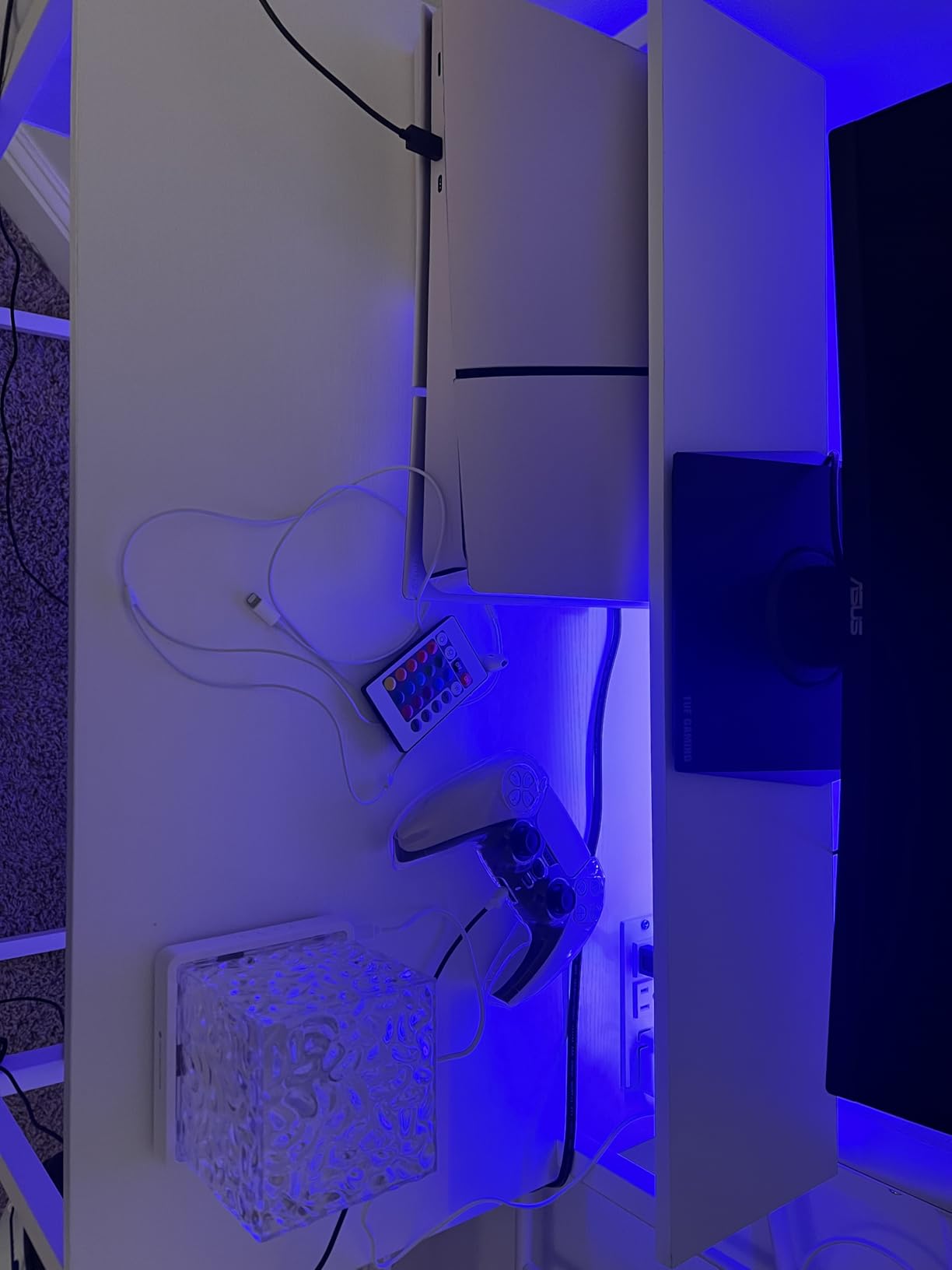 Lufeiya Black Gaming Desk with LED Lights and Power Outlets, 40 Inch Teen Writing Study Table Home Office Desks with Monitor Stand, Computer Desk with Charging Station USB Port, Black - Customer Photo 3