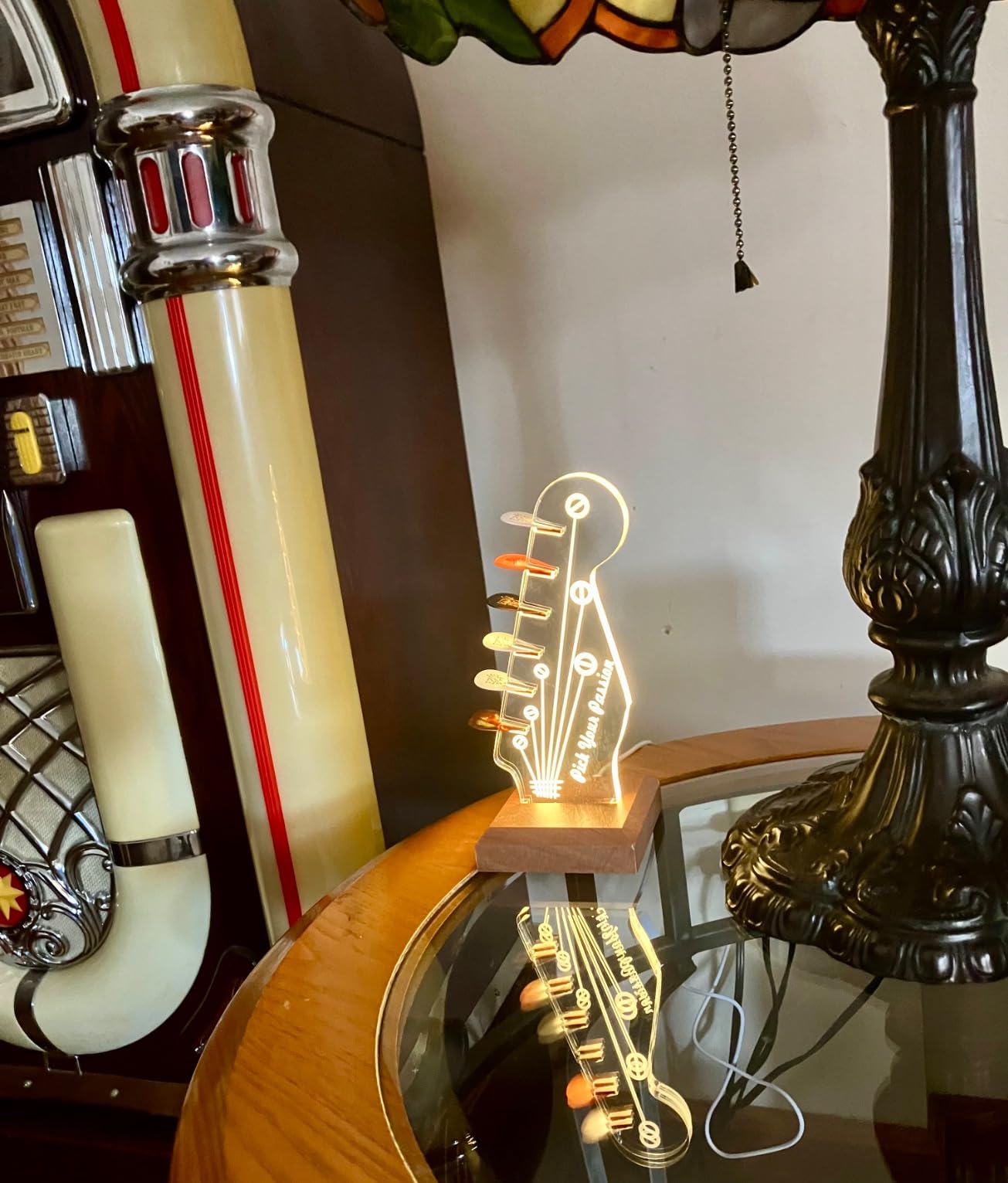 Light Up Guitar Pick Holder, Electric Guitar Headstock Shaped Acrylic & Wooden USB Powered Display Case - Guitar Accessories Gift for Players/Men (Picks Storage Organizer) - Customer Photo 2