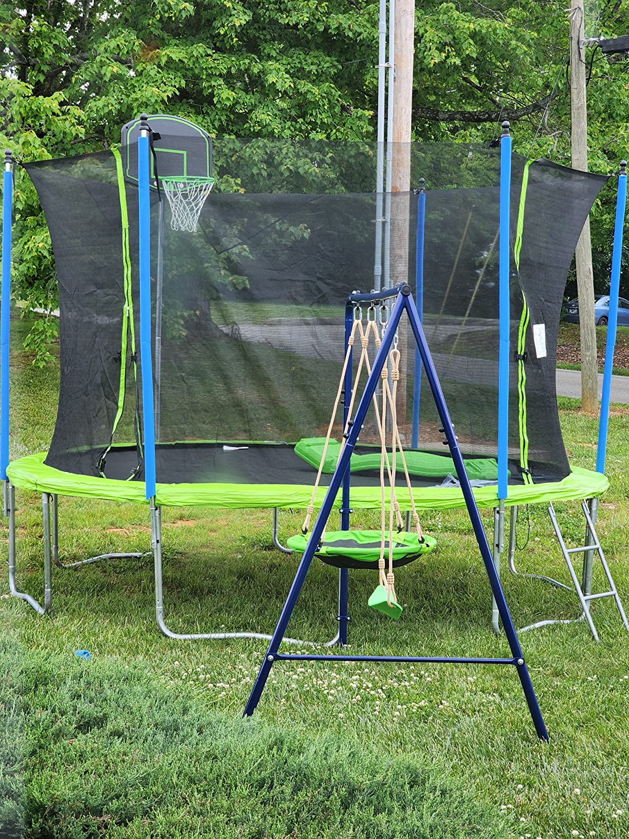 Lyromix 12-14FT Trampoline With Slide, Swings, Basketball Hoop and Ladder - ASTM Approved Outdoor Backyard Recreational Equipment With Net, Capacity for 5-7 Kids and Adults - Customer Photo 1