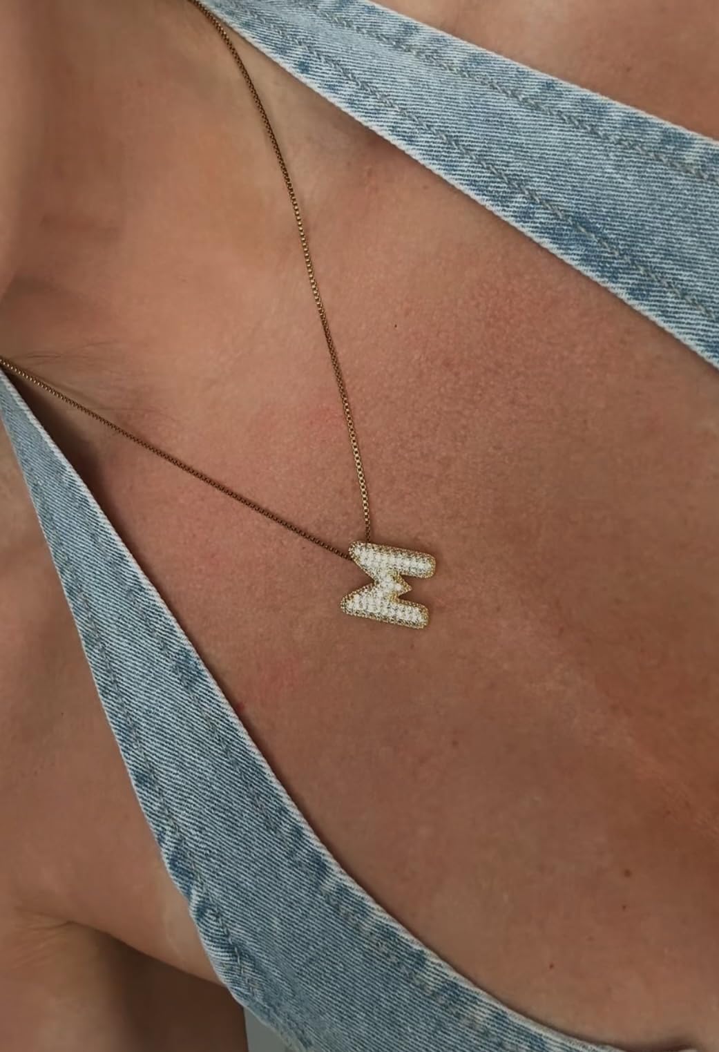 18K Bubble Letter Necklace Gold for Women, Chunky Gold Necklace Rhinestone Initial Necklaces for Girls as Christmas Birthday Gifts Charm Puff Name Pendant Alphabet Necklaces Non Tarnish Gold Plated Jewelry - Customer Photo 1