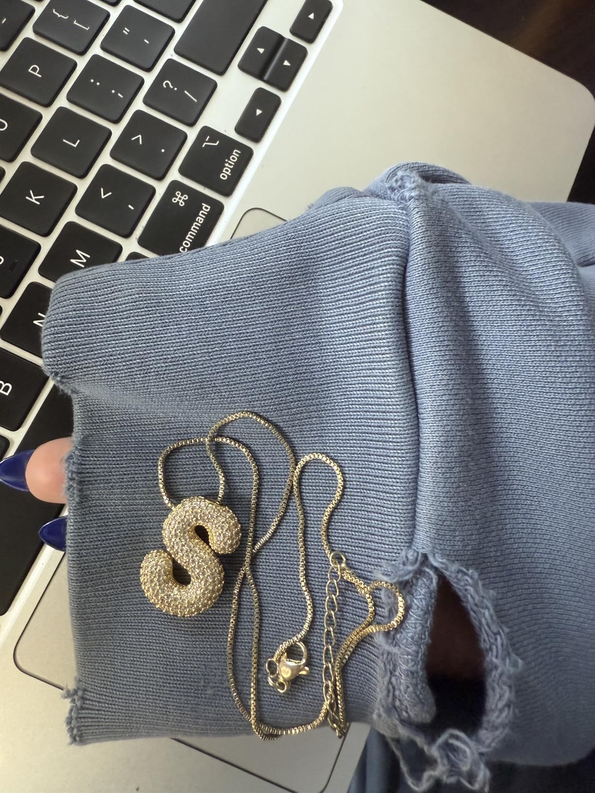 18K Bubble Letter Necklace Gold for Women, Chunky Gold Necklace Rhinestone Initial Necklaces for Girls as Christmas Birthday Gifts Charm Puff Name Pendant Alphabet Necklaces Non Tarnish Gold Plated Jewelry - Customer Photo 2