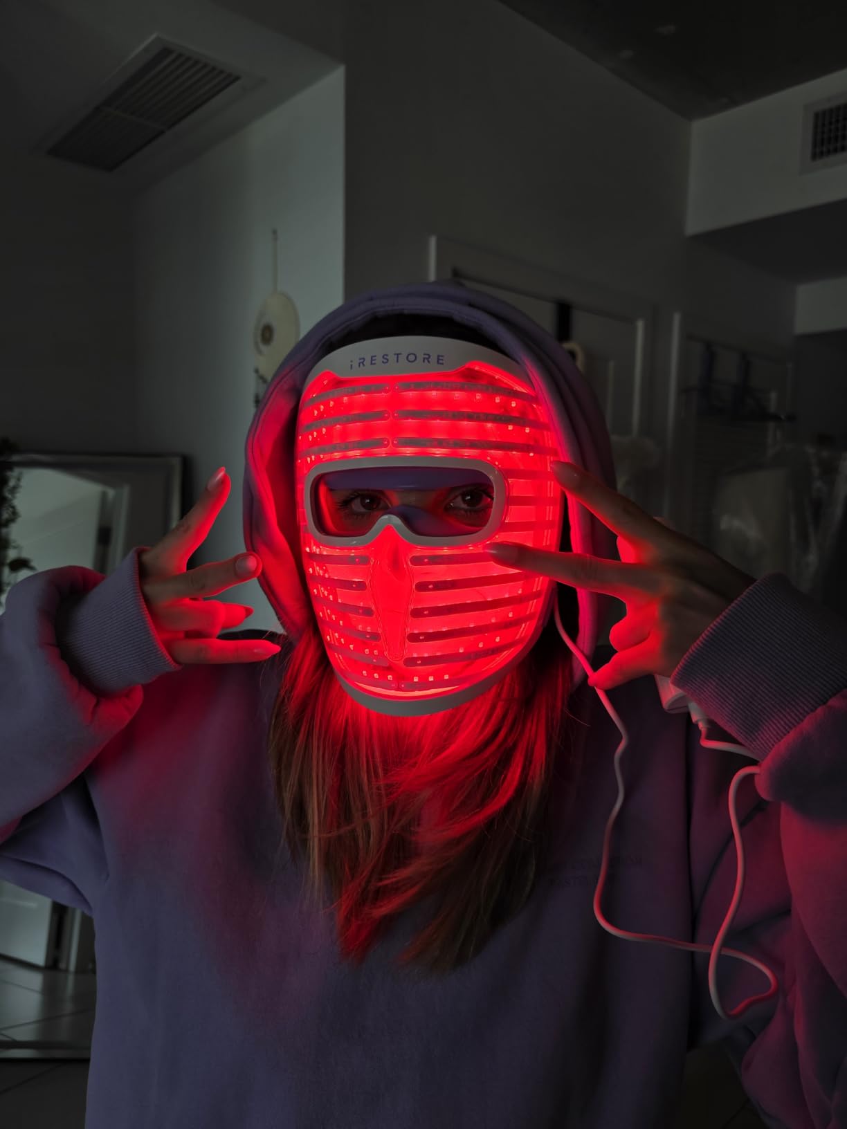 iRestore LED Face Mask for Youthful Skin, Anti-Aging Red Light Therapy for Face, Red, Blue & Infrared Therapy for Wrinkles, Fine Lines, Dark Spots with 360 LEDs - Skincare Device for Women & Men - Customer Photo 2