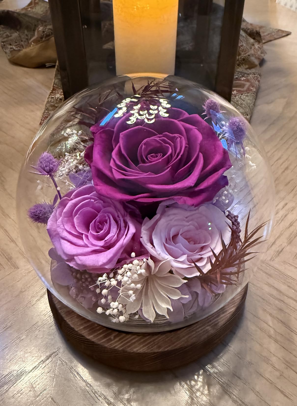 FIACO Gifts for Mom Women Birthday Preserved Flowers in Glass Dome Forever Fresh Flowers for Delivery Prime Long-Lasting Eternal Roses Gifts for Grandma Sister Daughter Wife Her Girlfriend Purple - Customer Photo 3