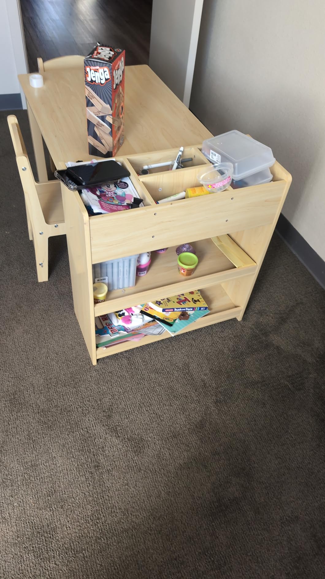 GarveeHome Kids Art Table with 2 Chairs, Toddler Craft Play Wood Activity Desk with Large Storage Shelves for Writing Drawing, Nursery, Children's Wooden Furniture for Classroom Daycares, Home Customer Review GarveeHome Kids Art Table with 2 Chairs, Toddler Craft Play Wood Activity Desk with Large Storage Shelves for Writing Drawing, Nursery, Children's Wooden Furniture for Classroom Daycares, Home - Customer Photo 1