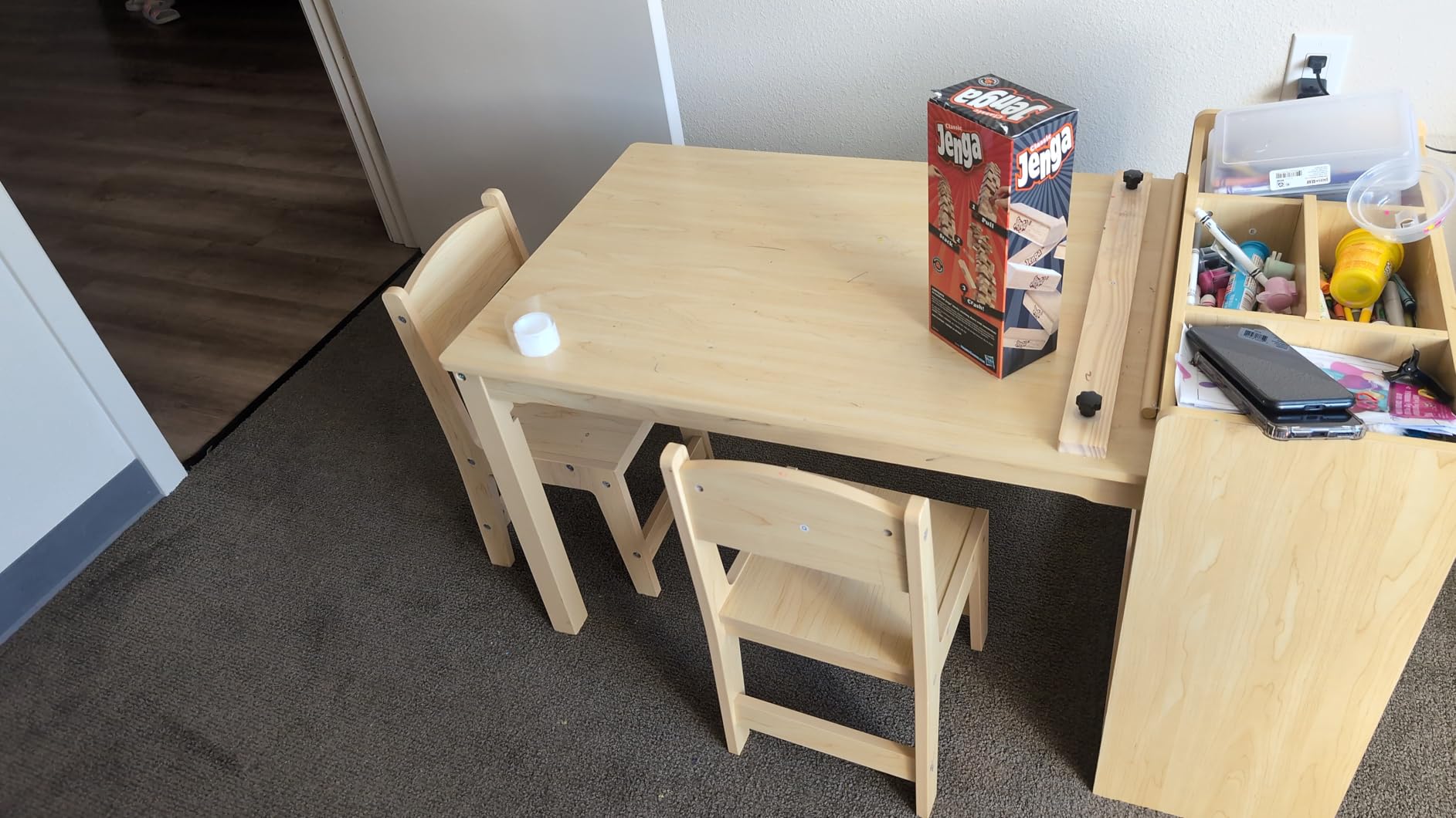 GarveeHome Kids Art Table with 2 Chairs, Toddler Craft Play Wood Activity Desk with Large Storage Shelves for Writing Drawing, Nursery, Children's Wooden Furniture for Classroom Daycares, Home Customer Review GarveeHome Kids Art Table with 2 Chairs, Toddler Craft Play Wood Activity Desk with Large Storage Shelves for Writing Drawing, Nursery, Children's Wooden Furniture for Classroom Daycares, Home - Customer Photo 2