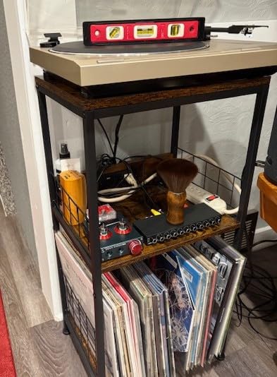 PLOOHT Record Player Stand - 3 Tier End Table with Charging Station, Turntable Stand for Vinyl Record Storage, Record Player Table for Living Room Bedroom (Rustic Brown) - Customer Photo 1