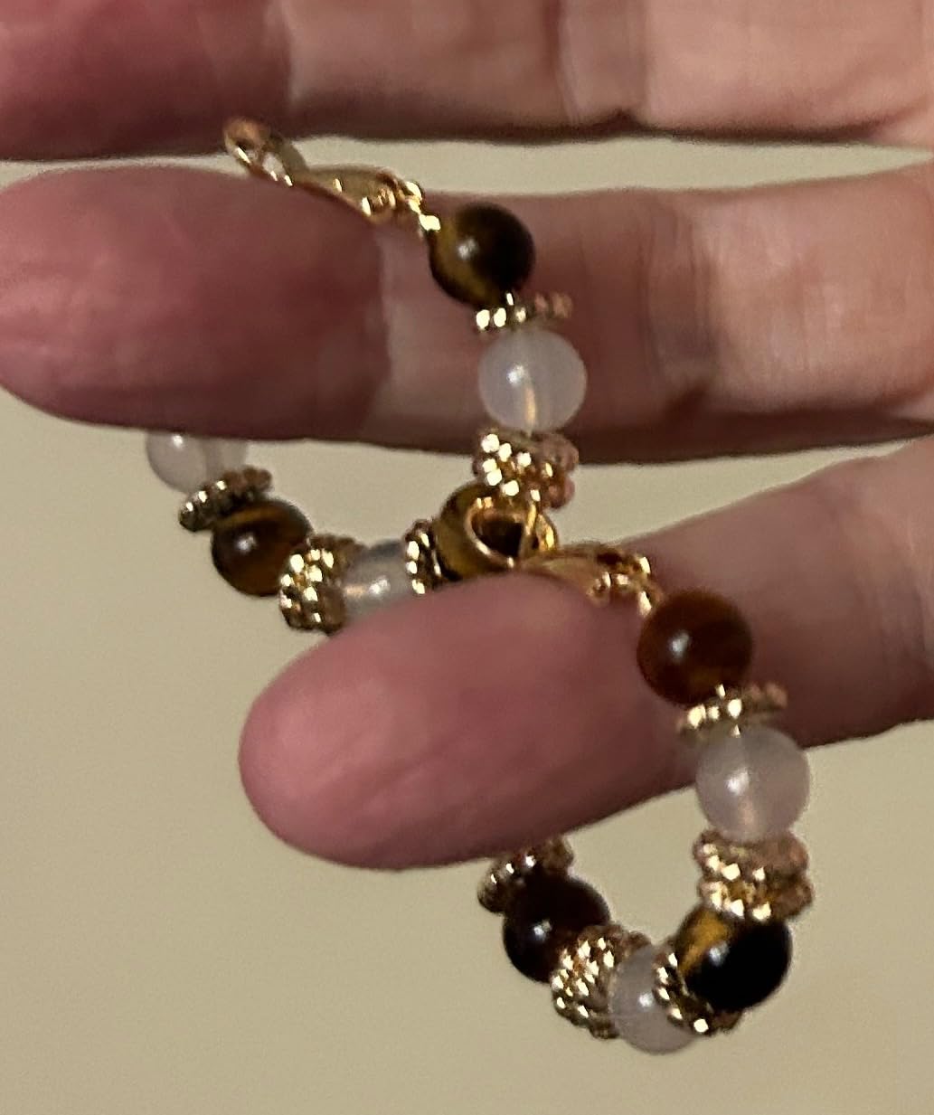 SIXFOX Tiger Eye Gemstone Earrings 14k Gold Plated Gold Hoop Earrings for Women White Agate Earring Fashion Jewelry Gift - Customer Photo 1