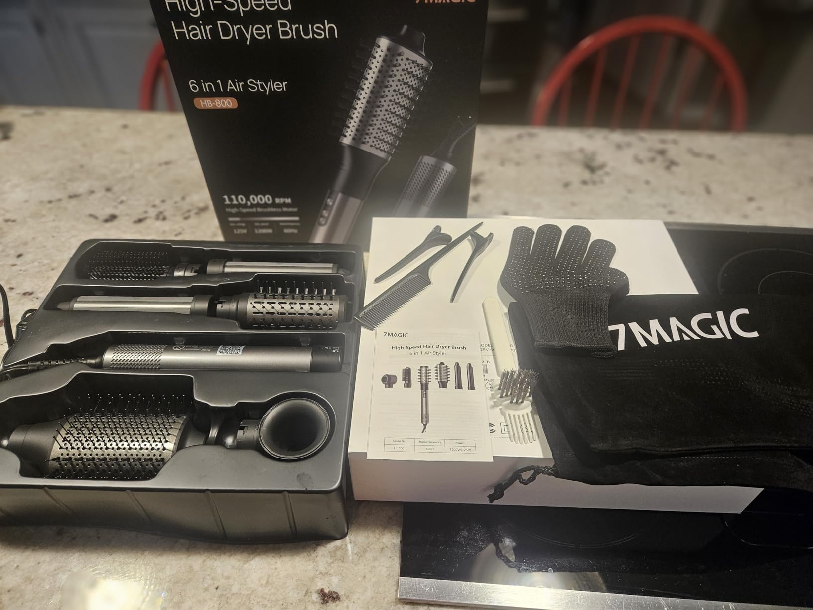 7MAGIC 6 in 1 Multi Hair Styler Dryer Brush, 110,000 RPM High-Speed, Negative Ionic, Fast Drying for Professional Blow Dry, Curling, Volumizing, Straightening and Styling, Gold Customer Review 7MAGIC 6 in 1 Multi Hair Styler Dryer Brush, 110,000 RPM High-Speed, Negative Ionic, Fast Drying for Professional Blow Dry, Curling, Volumizing, Straightening and Styling, Gold - Customer Photo 1