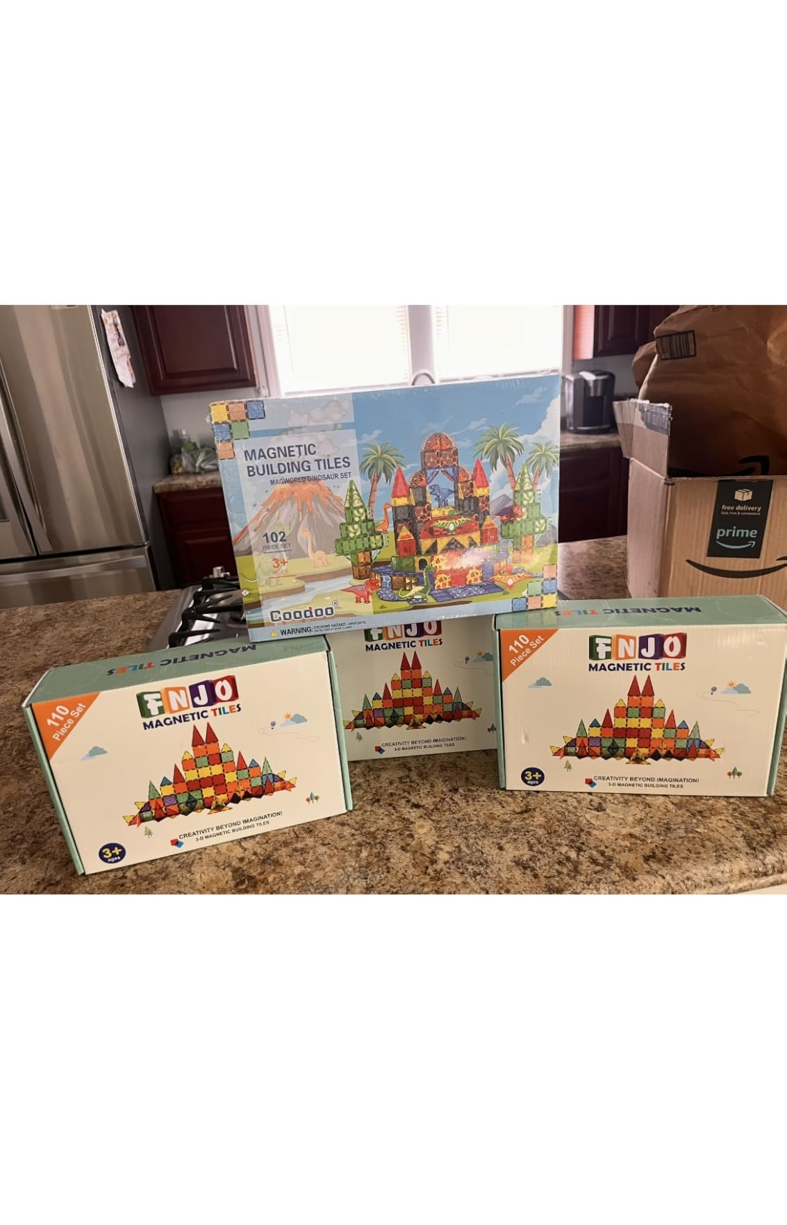 102PCS Dinosaur Toys Magnetic Tiles with 8 Dinosaurs - Jurassic Scenes Dinosaur World Adventure Set, Magnetic Blocks Kids Toys for Boys & Girls Ages 3+, Sensory Toddler Creative Kids Games Gifts - Customer Photo 2