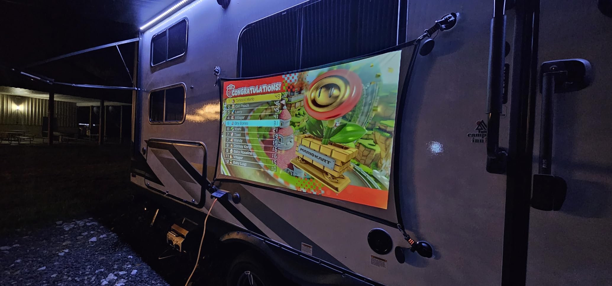 60 Inch Projector Screen, OKEDUO 4K 16:9 HD Portable Projection Movie Screen, Anti-Crease Indoor Outdoor, Simple Install, Easy Carrying Projection Screen for Camping, RVing, Outdoor Theater Nights - Customer Photo 3