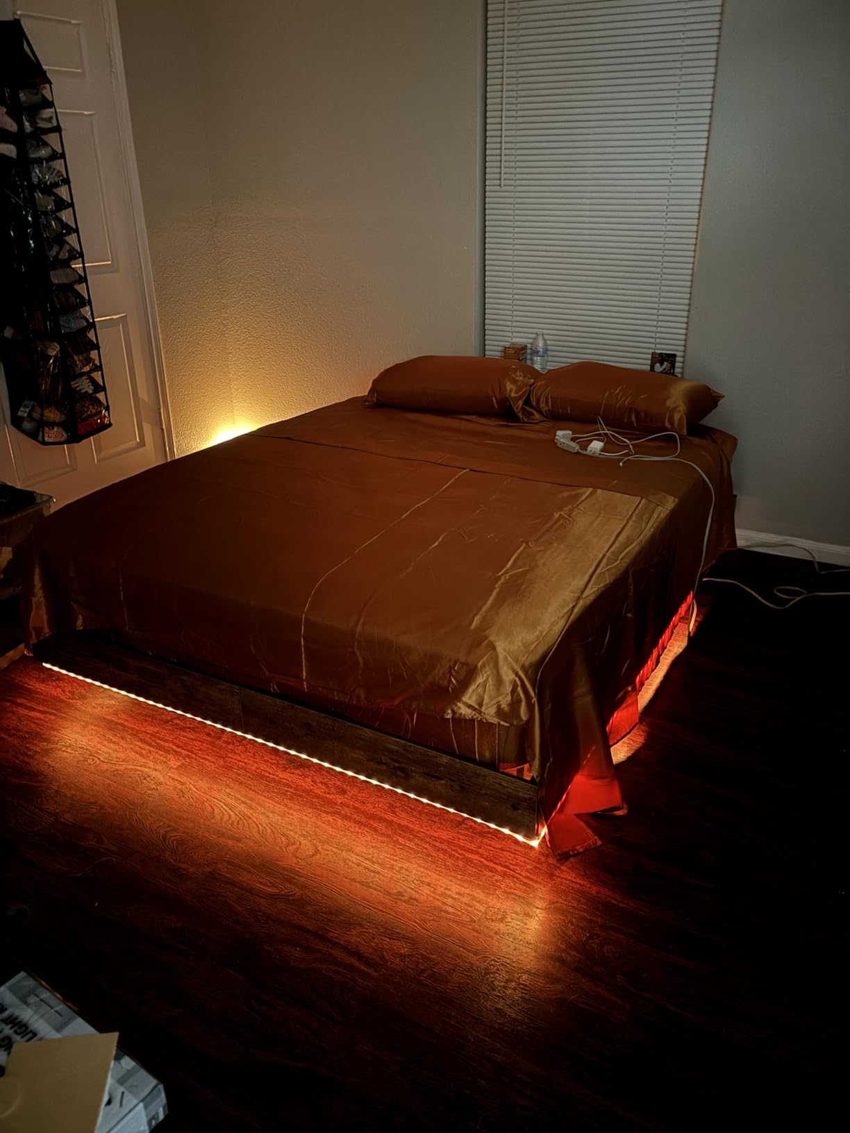 Floating Bed Frame Queen with LED Lights, Metal Platform Queen size Floating Bed Frame with Under Bed Storage, Heavy Duty Steel Slats Support, No Box Spring Needed, Noise Free, Easy Assembly, Grey - Customer Photo 1