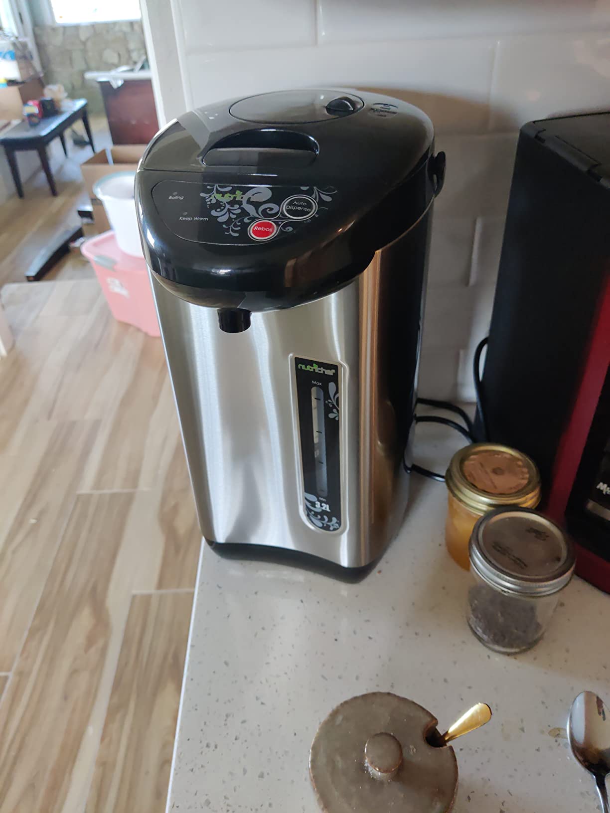 NutriChef 5.2 Qt Electric Water Kettle, Quick Heating, 5 Liter Digital Kettle with 5 Temperature Settings, Safety Lock, Stainless Steel, 3 Dispensing Options, Easy to Clean, 8.46