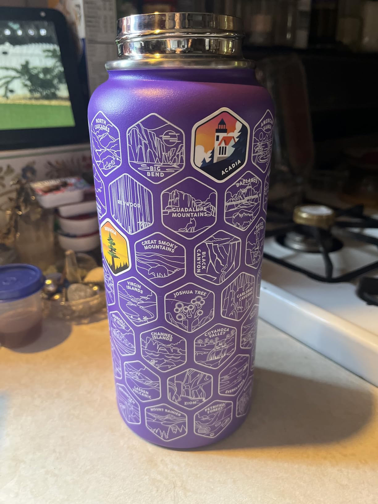 LET'S WANDER Original National Parks Water Bottle with 63 Waterproof Stickers - 32oz Leakproof Insulated Stainless Steel with Straw - USA Hiker Gift Bottle (Blue) - Customer Photo 3