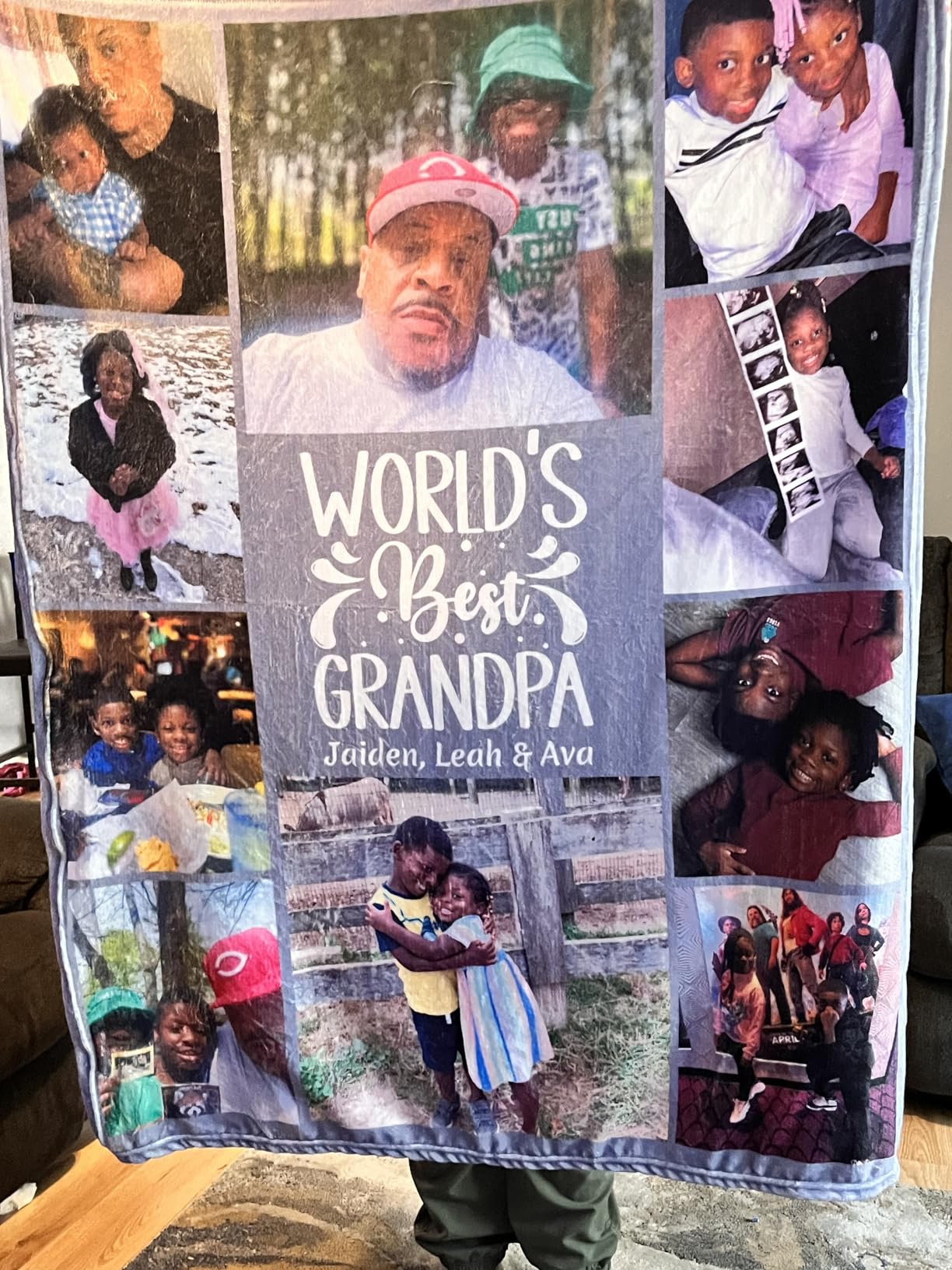 Grandpa Blanket Personalized Gifts Fathers Day Best Grandpa Blanket from Grandkids Customized Blankets with Photos Custom Picture Blankets Throw Grandparents Fathers Day Birthday Gifts - Customer Photo 5