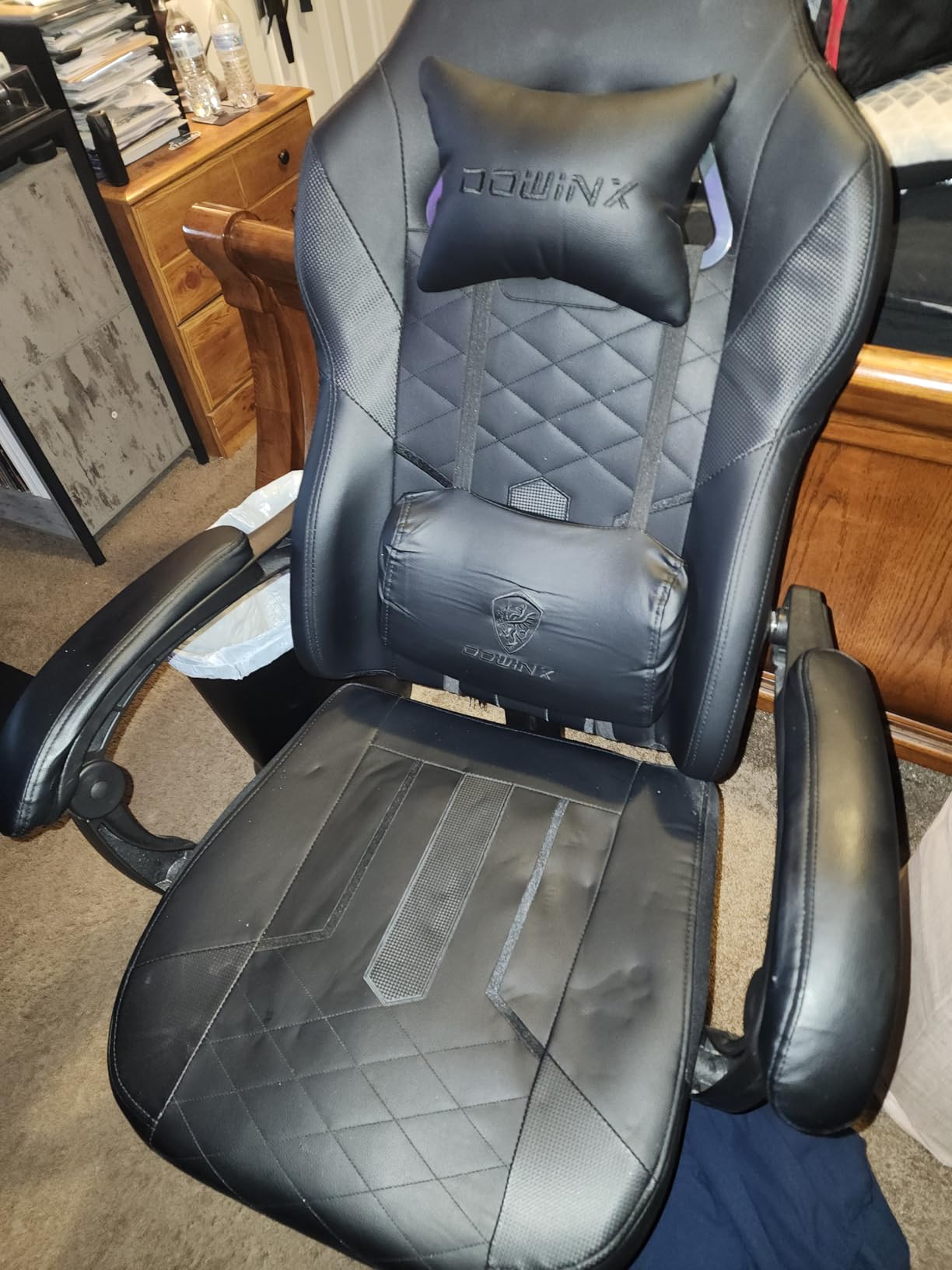 Dowinx Fabric Gaming Chair, Ergonomic Computer Chair with Footrest and Pocket Spring Cushion, Height Adjustable Video Gamer Chair with Lumbar Support for Adults, Black - Customer Photo 5