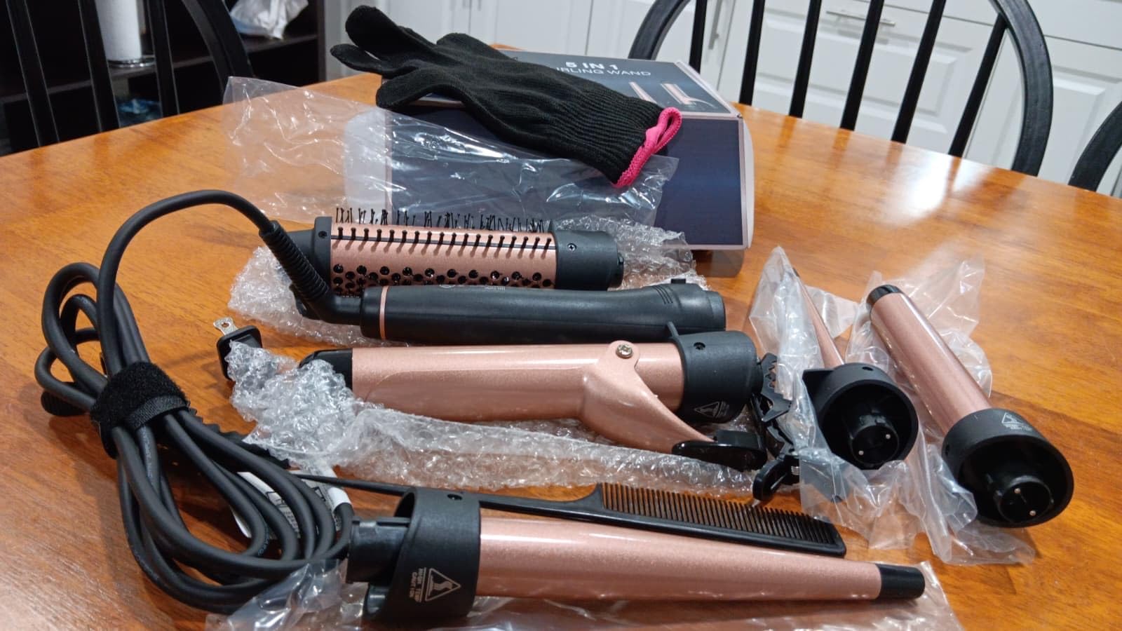 ANIEKIN 5 in 1 Curling Iron Set, Fast Heat Up Curling Wand from 3/8 to 1 1/4 Inch and a Thermal Brush Come with, Dual Voltage Hair Curler for Women All Hair Types and Travel Use, Gifts for Women - Customer Photo 1