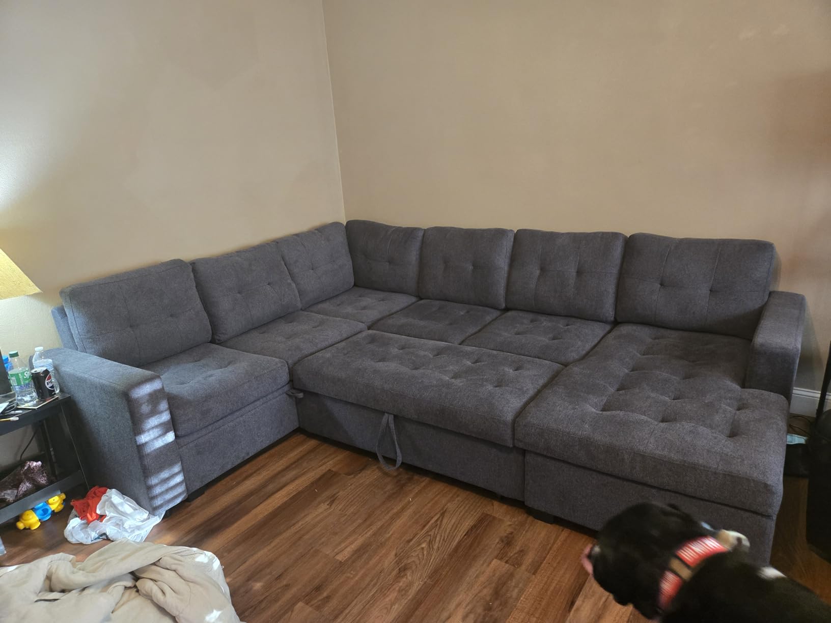 HONBAY Sectional Sleeper Sofa with Pull Out Bed, Sleeper Sectional Couch for Living Room, Sofa Bed with Storage Chaise, Velvet Black - Customer Photo 1