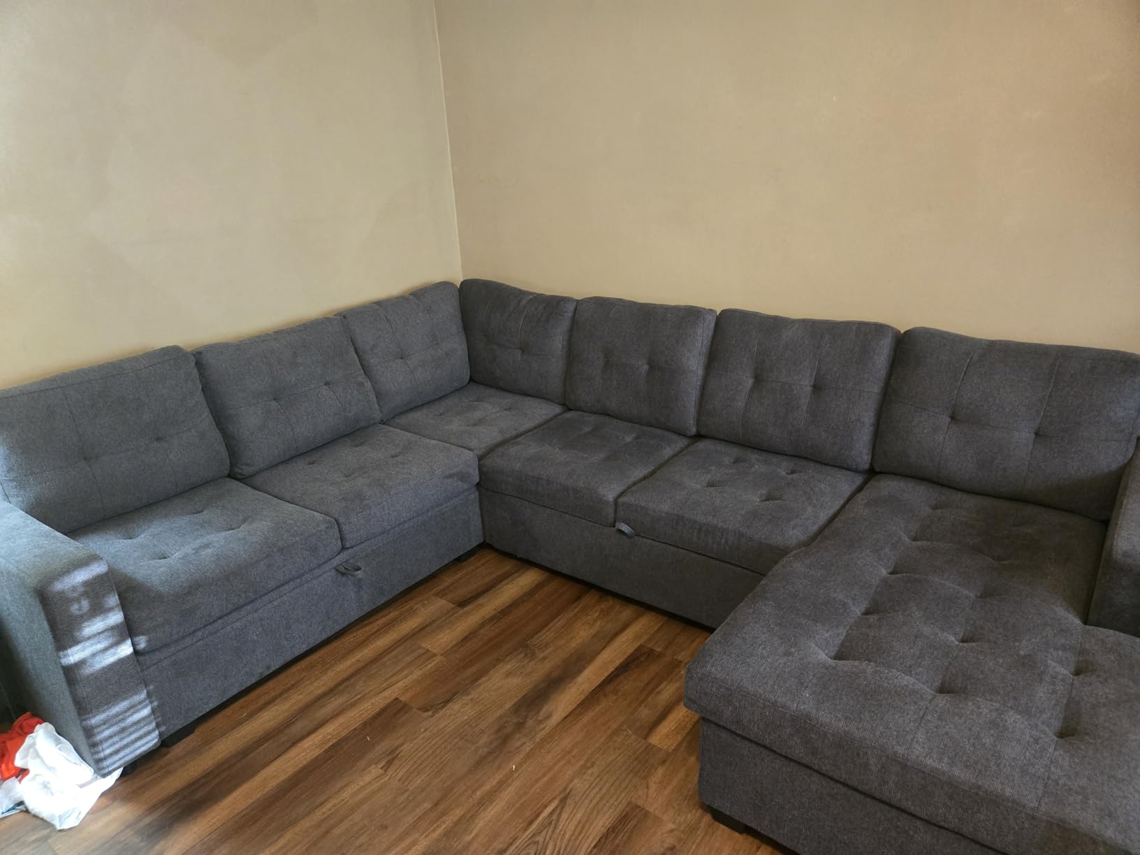 HONBAY Sectional Sleeper Sofa with Pull Out Bed, Sleeper Sectional Couch for Living Room, Sofa Bed with Storage Chaise, Velvet Black - Customer Photo 2