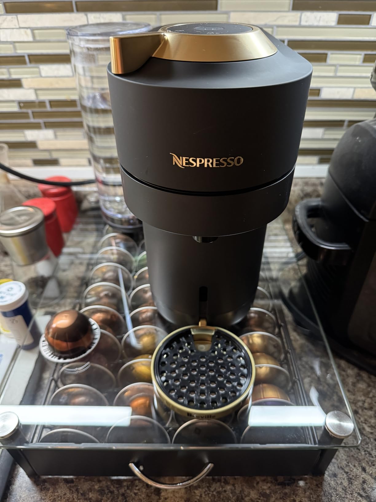 Nespresso Festive Vertuo Pop+ Deluxe Coffee and Espresso Maker by Breville with Milk Frother, Matte Black Gold - Customer Photo 3