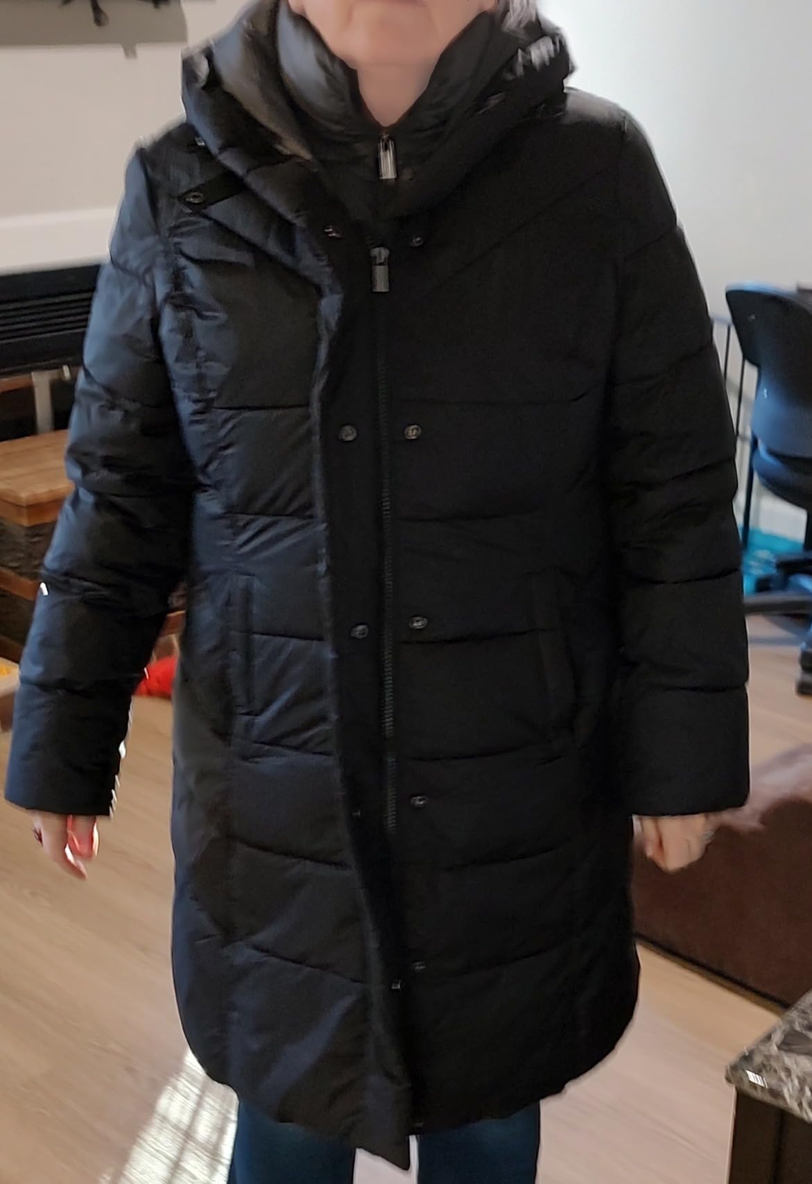 Jones NY Hooded Women's Puffer Jacket with Pillow Collar Bib - Customer Photo 1