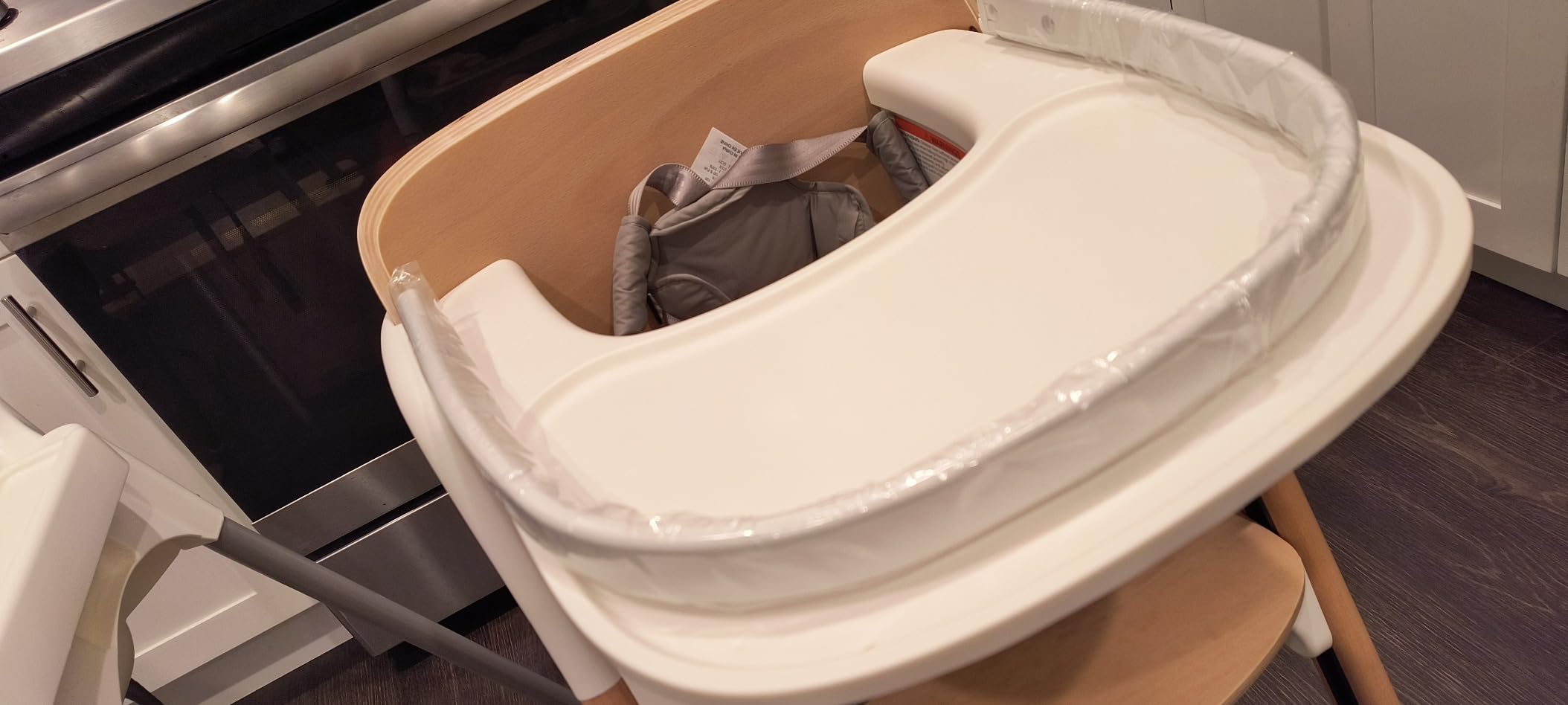 Momcozy DinerPal Wooden High Chair for Babies, Toddlers & Adults Up to 308 Lbs, Convertible Baby Highchair with Food-Grade Tray, Dishwasher-Safe, Adjustable & Ergonomic, Natural Wood - Customer Photo 1