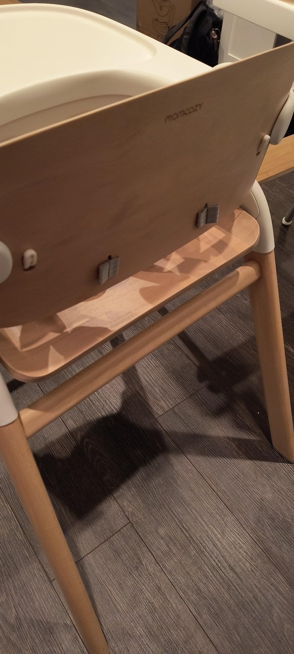 Momcozy DinerPal Wooden High Chair for Babies, Toddlers & Adults Up to 308 Lbs, Convertible Baby Highchair with Food-Grade Tray, Dishwasher-Safe, Adjustable & Ergonomic, Natural Wood - Customer Photo 2