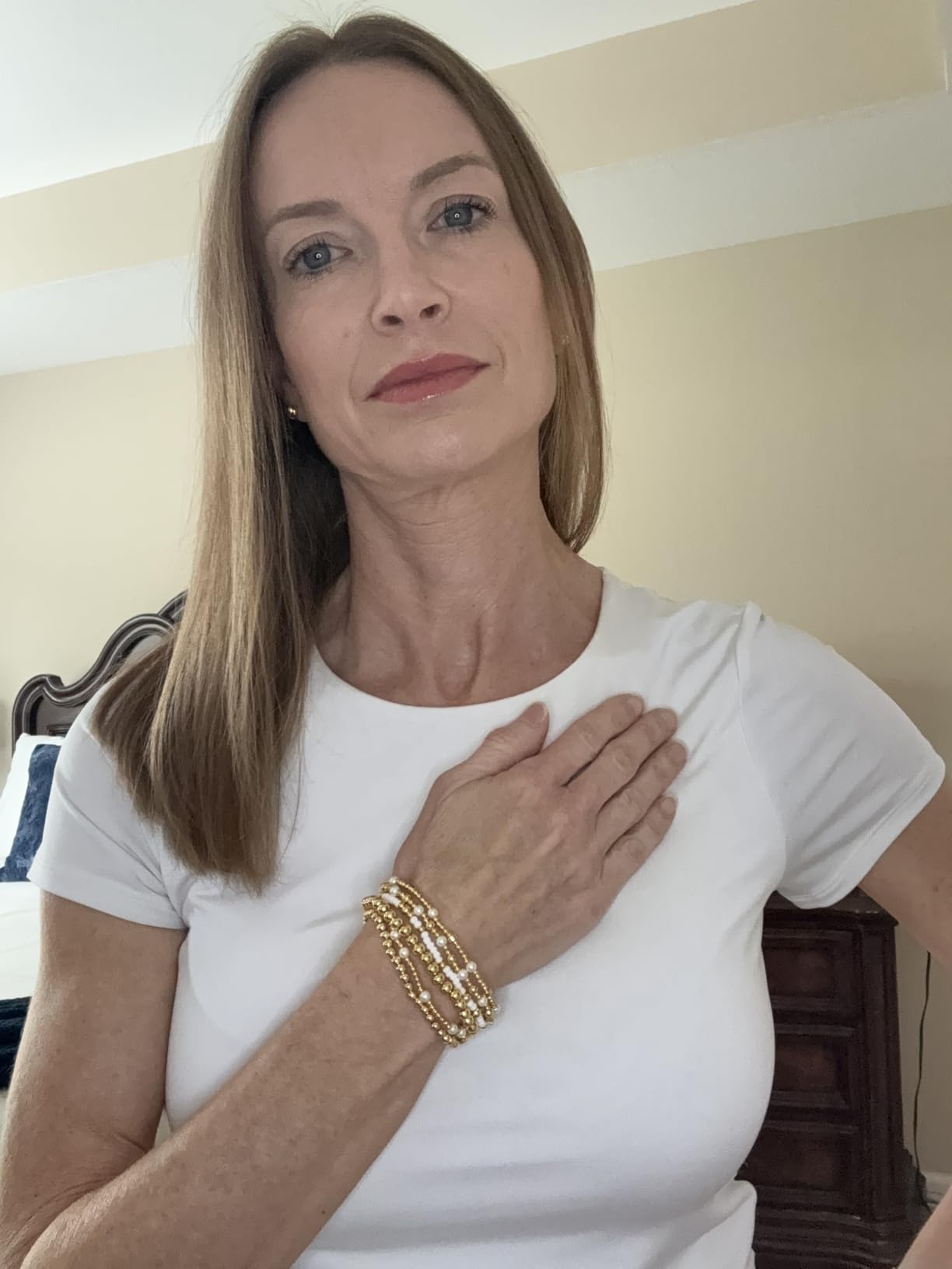 6PCS Beaded Initial Bracelets for Women Girls Jewelry Gifts - 18K-Gold-Plated Beaded Initial Letter Bracelet for Girls Women Initial A-Z Stretch Bead Stackable Bracelet Jewelry Set Gifts - Customer Photo 1