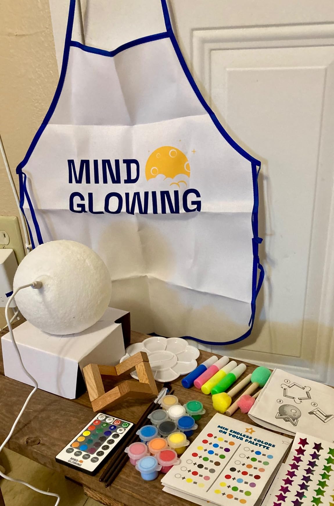 Mind-Glowing Paint Your Own Moon Lamp - Night Light for Kids with Painting Kit, Remote Control, Wood Stand - Arts & Crafts for Kids Ages 8-12 - Customer Photo 4