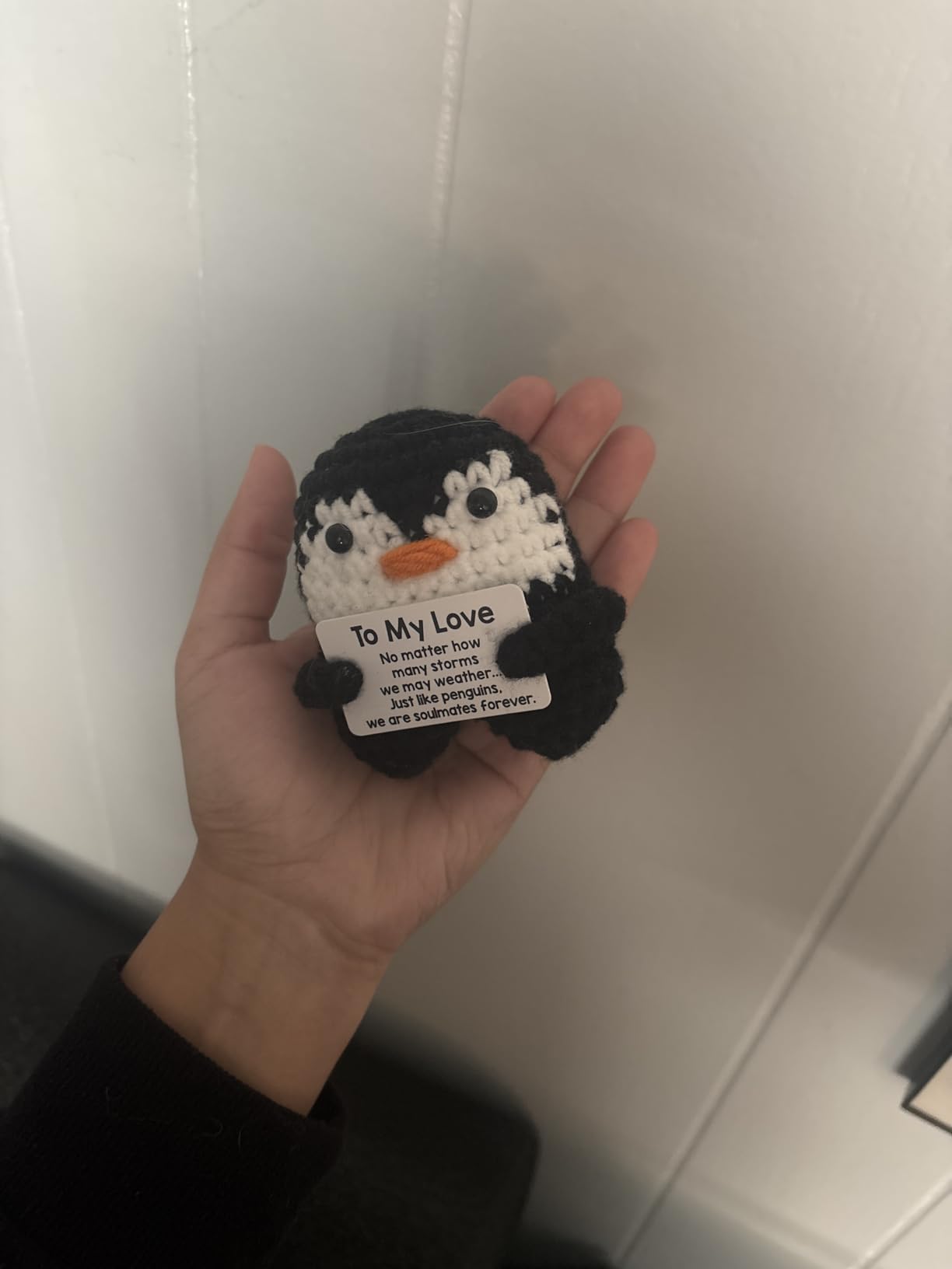 Gifts for Her Wife from Husband Birthday Christmas, To My Wife Handmade Crochet Emotional Mini Funny Penguin, Romantic Wedding Anniversary Valentines Gifts for Women Her, Small Cute Love Sign Decor - Customer Photo 2